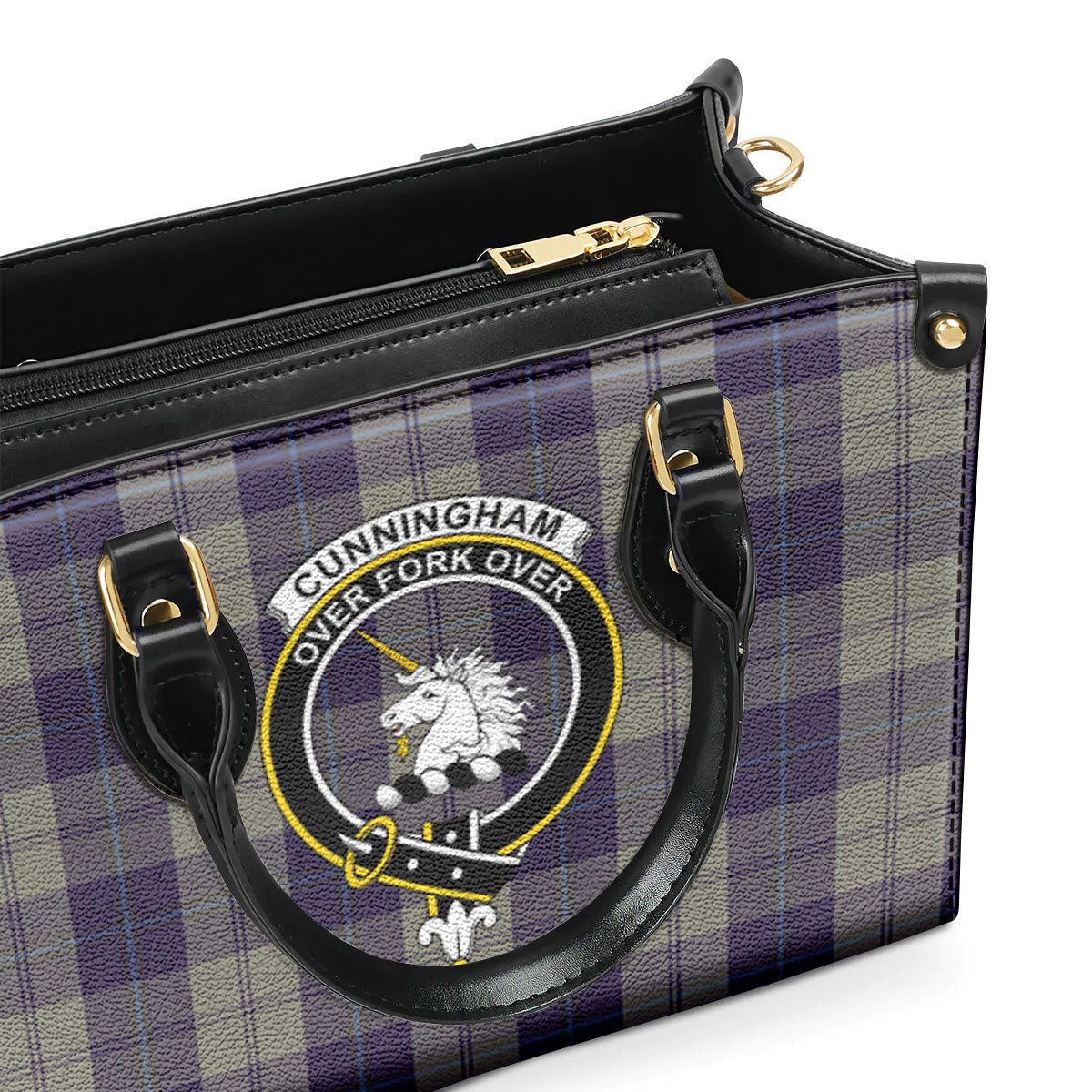 Cunningham Dress Blue Dancers Tartan Crest Leather Handbag