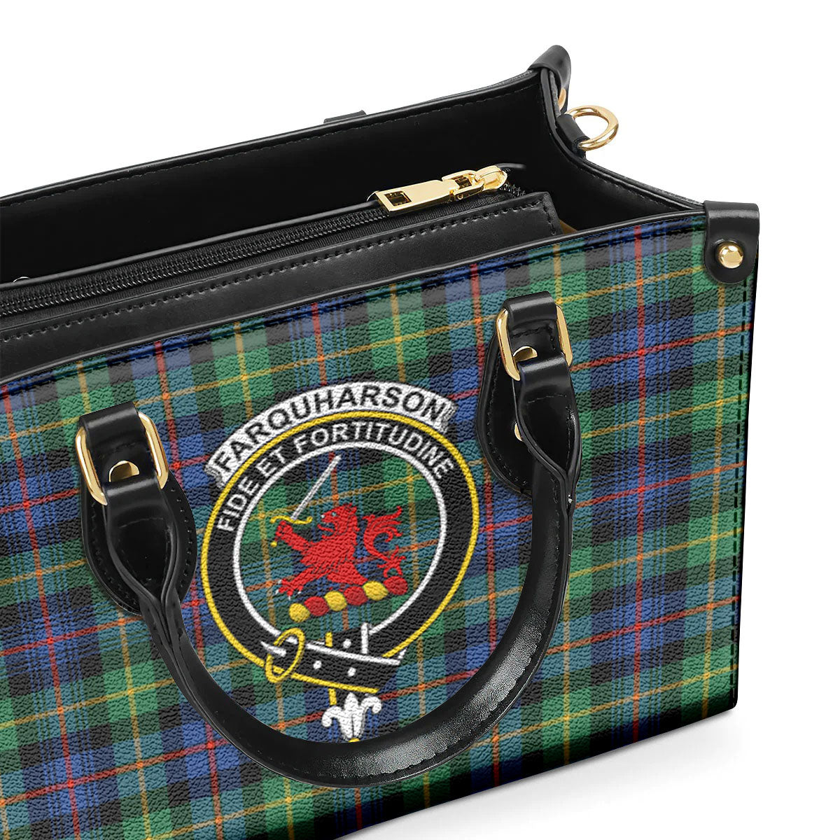 Farquharson Ancient Tartan Crest Leather Handbag