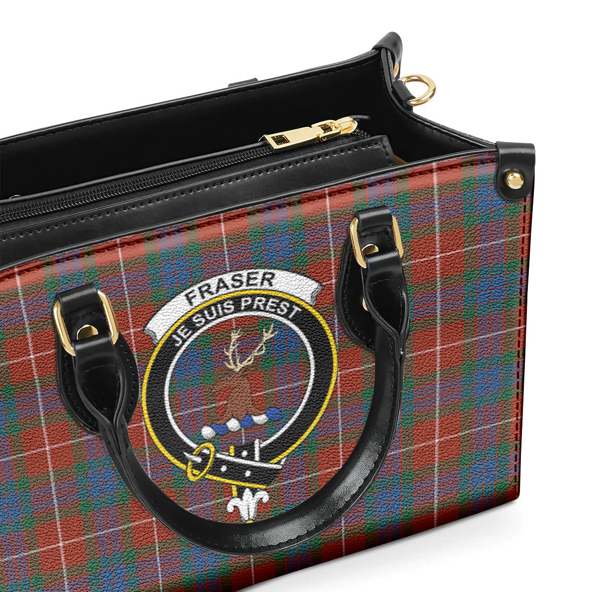 Fraser (of Lovat) Ancient Tartan Crest Leather Handbag