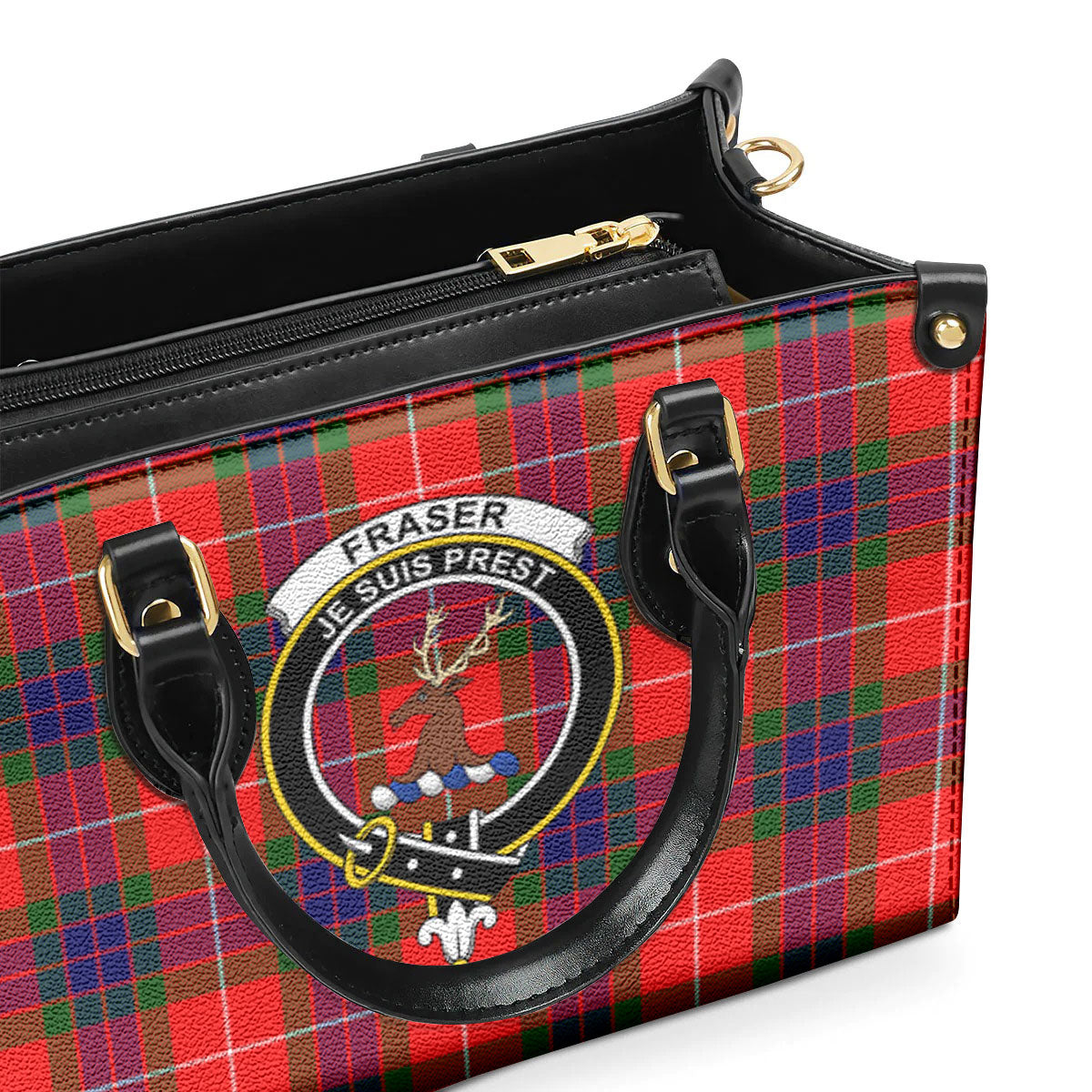 Fraser (of Lovat) Modern Tartan Crest Leather Handbag