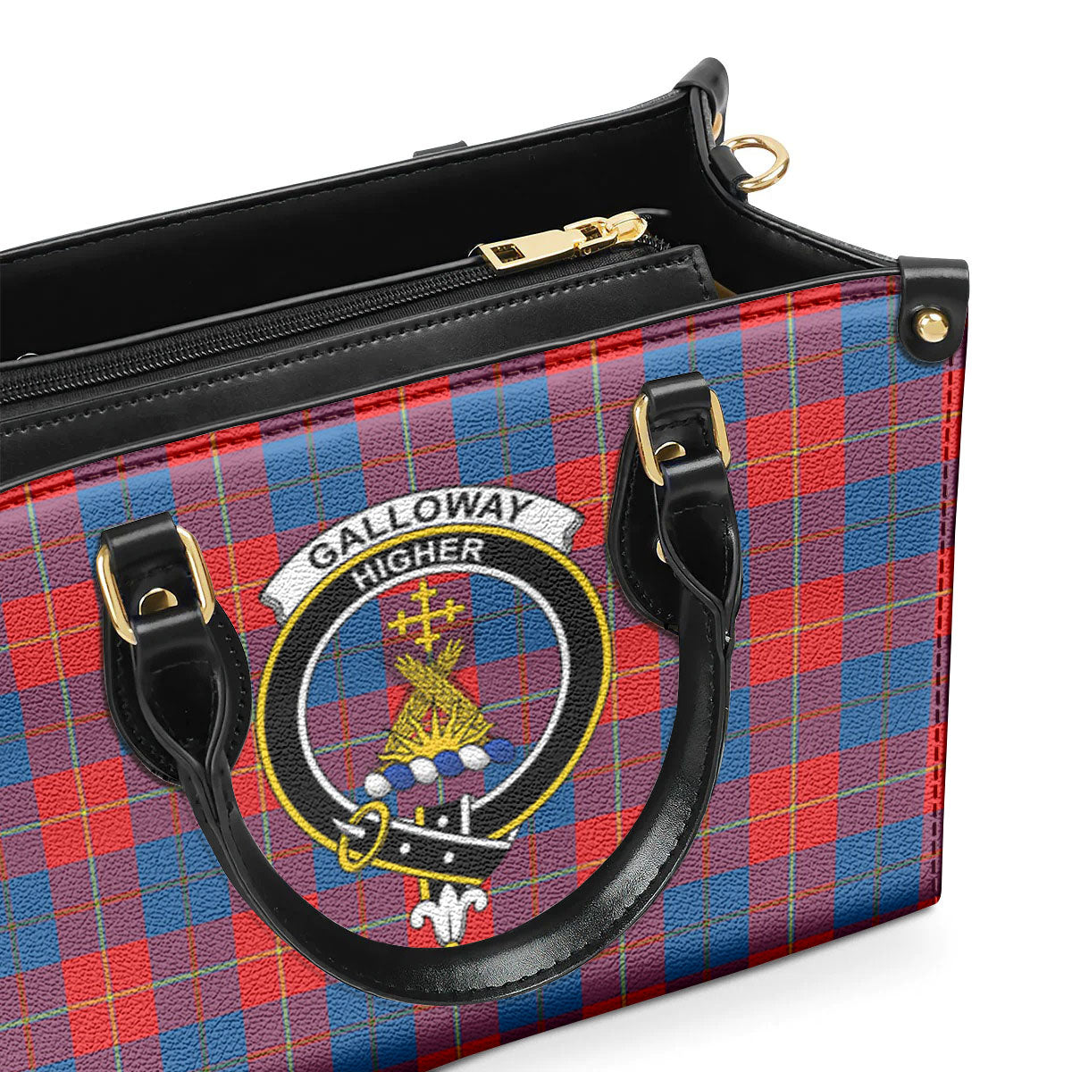 Galloway Red Tartan Crest Leather Handbag