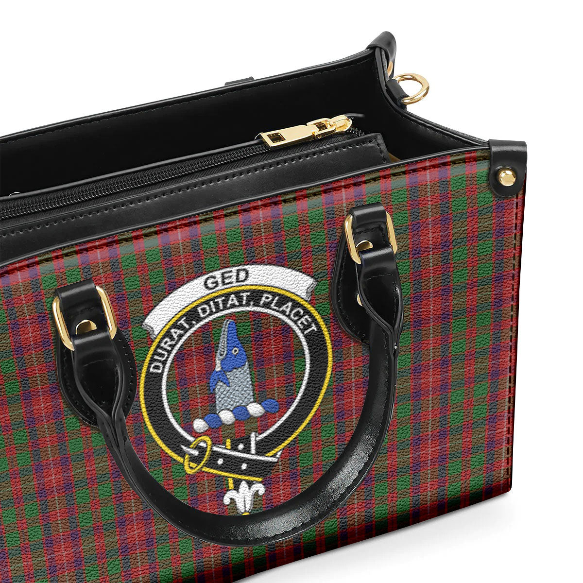 Ged Tartan Crest Leather Handbag