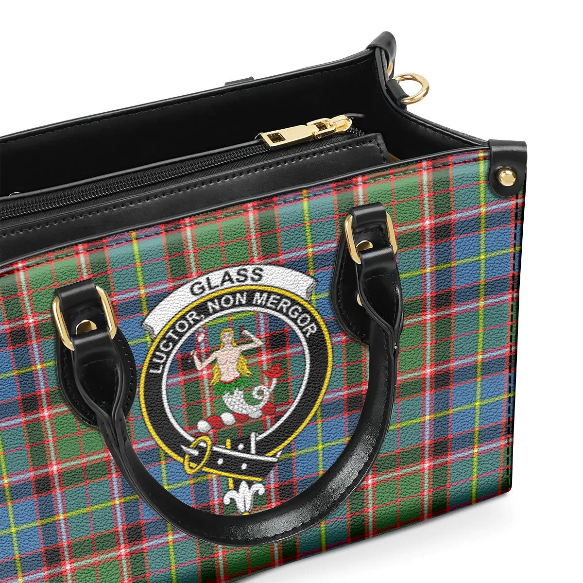 Glass Tartan Crest Leather Handbag