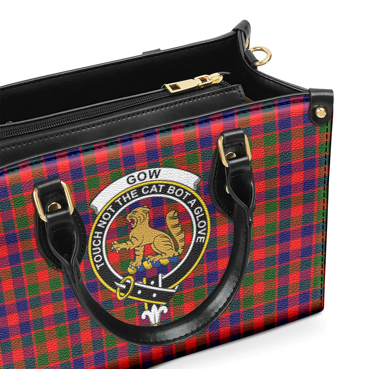 Gow (or McGouan) Tartan Crest Leather Handbag