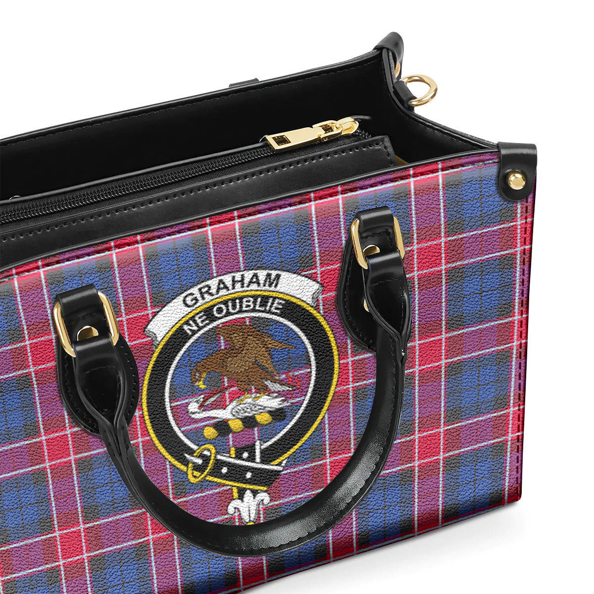 Graham of Menteith Red Tartan Crest Leather Handbag