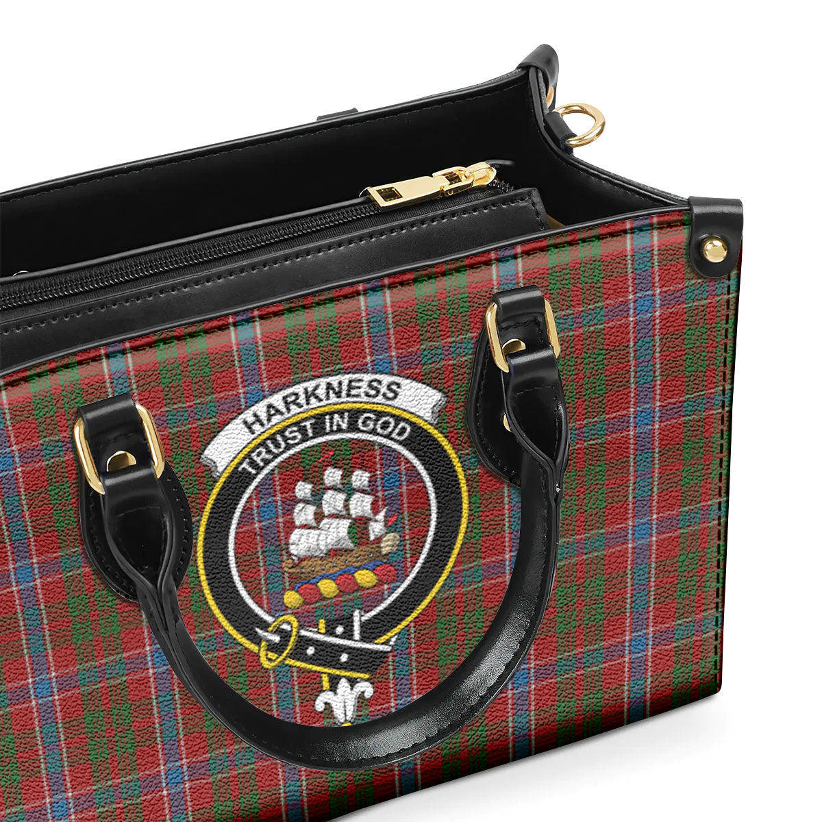 Harkness Dress Tartan Crest Leather Handbag