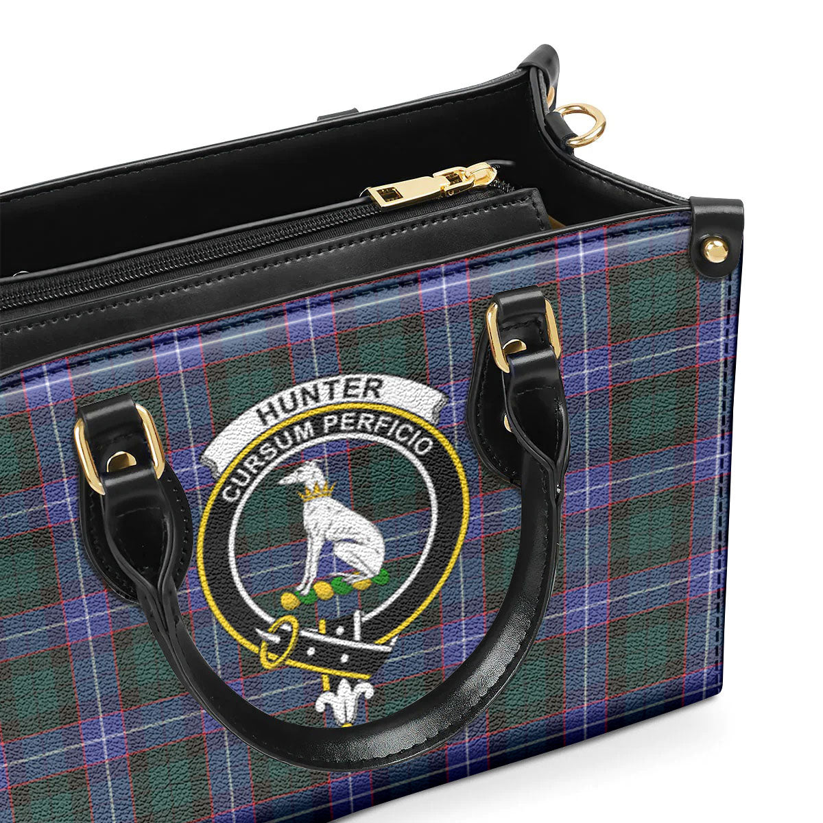 Hunter Modern Tartan Crest Leather Handbag