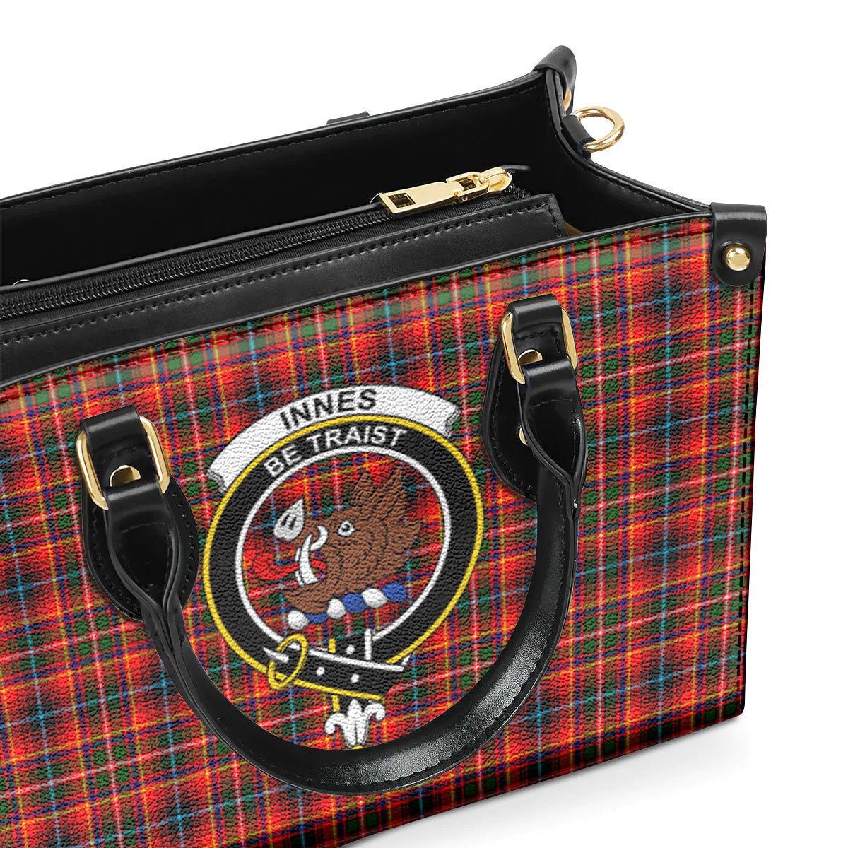 Innes Modern Tartan Crest Leather Handbag