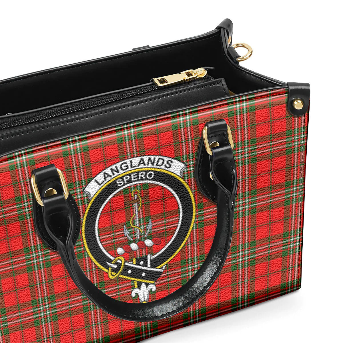 Langlands Tartan Crest Leather Handbag