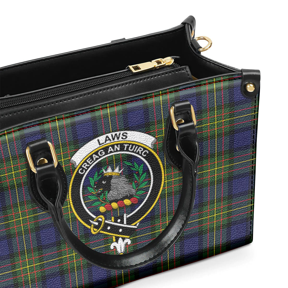 Laws Tartan Crest Leather Handbag