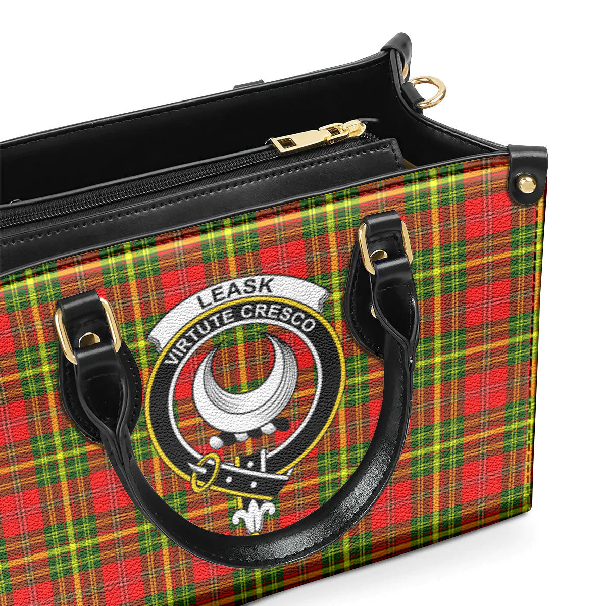 Leask Tartan Crest Leather Handbag