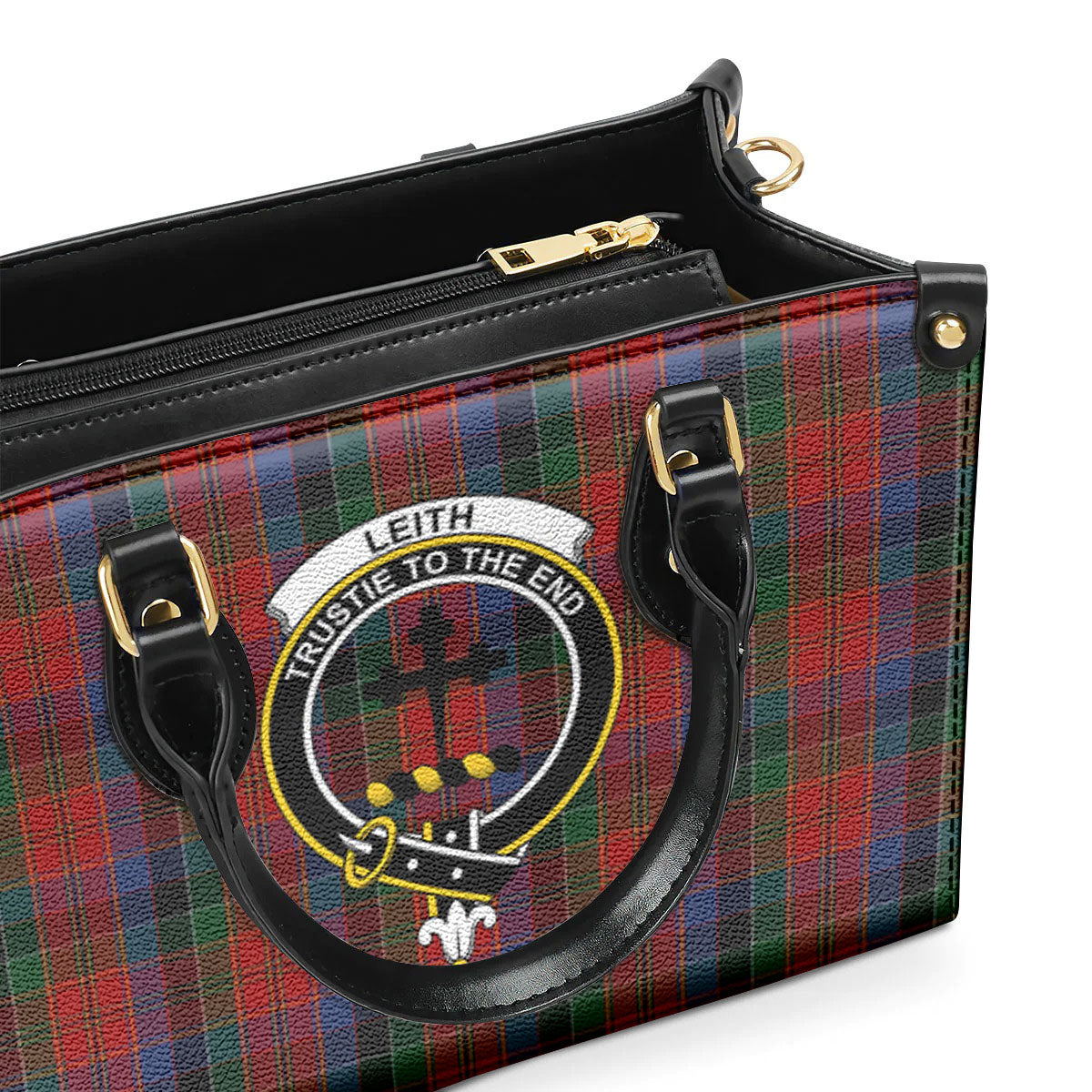 Leith Tartan Crest Leather Handbag