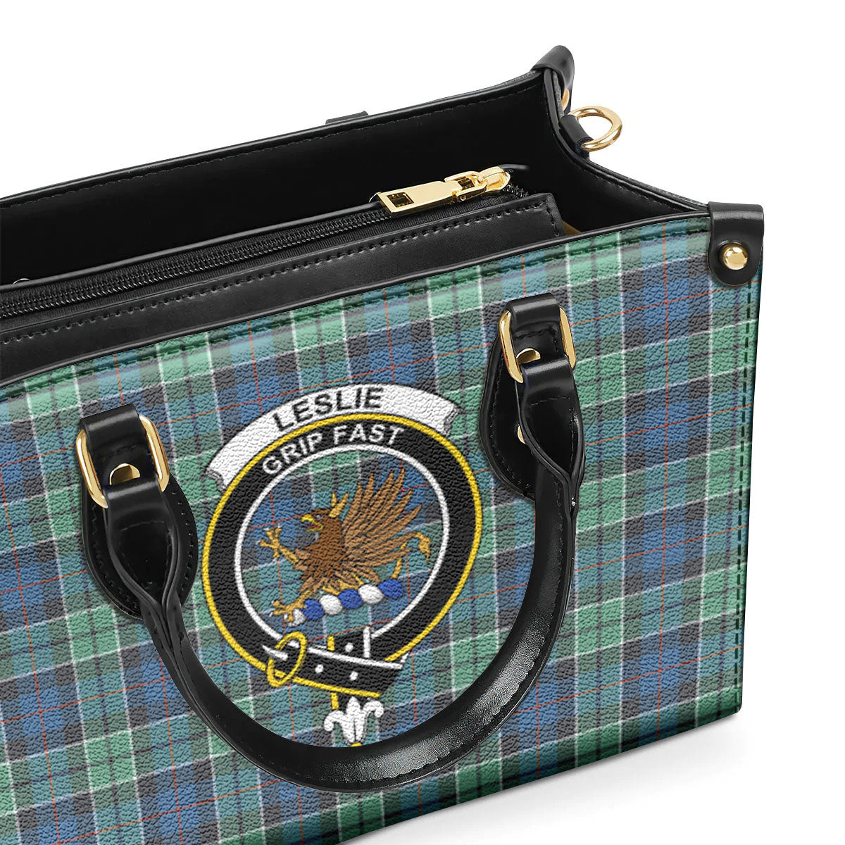 Leslie Hunting Ancient Tartan Crest Leather Handbag