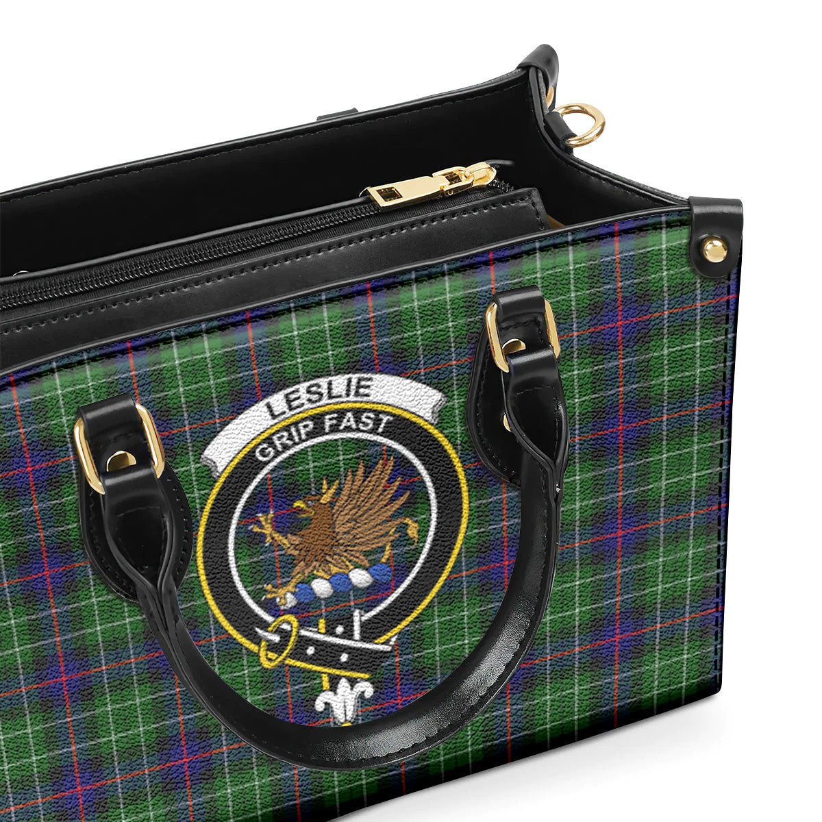 Leslie Hunting Tartan Crest Leather Handbag