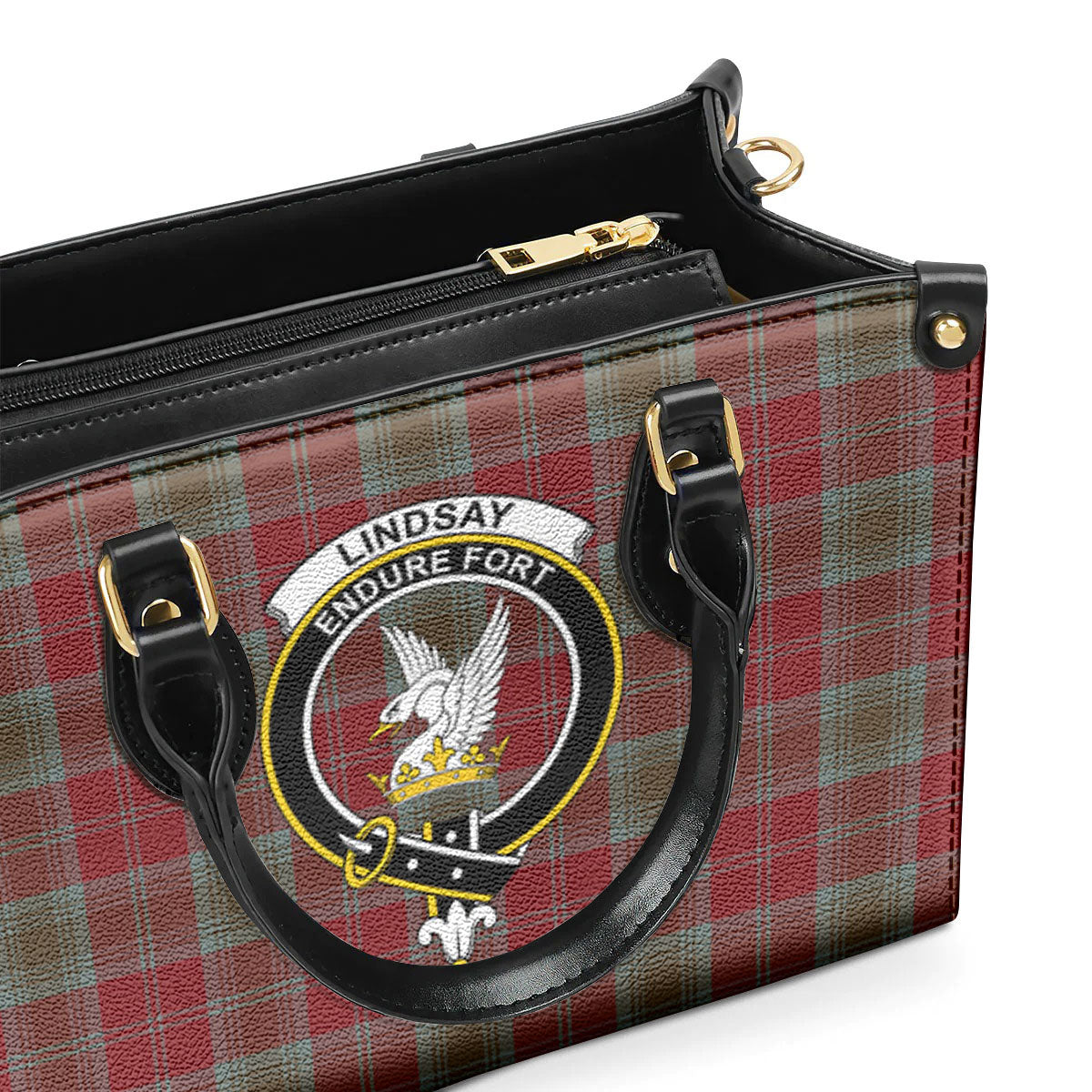 Lindsay Weathered Tartan Crest Leather Handbag