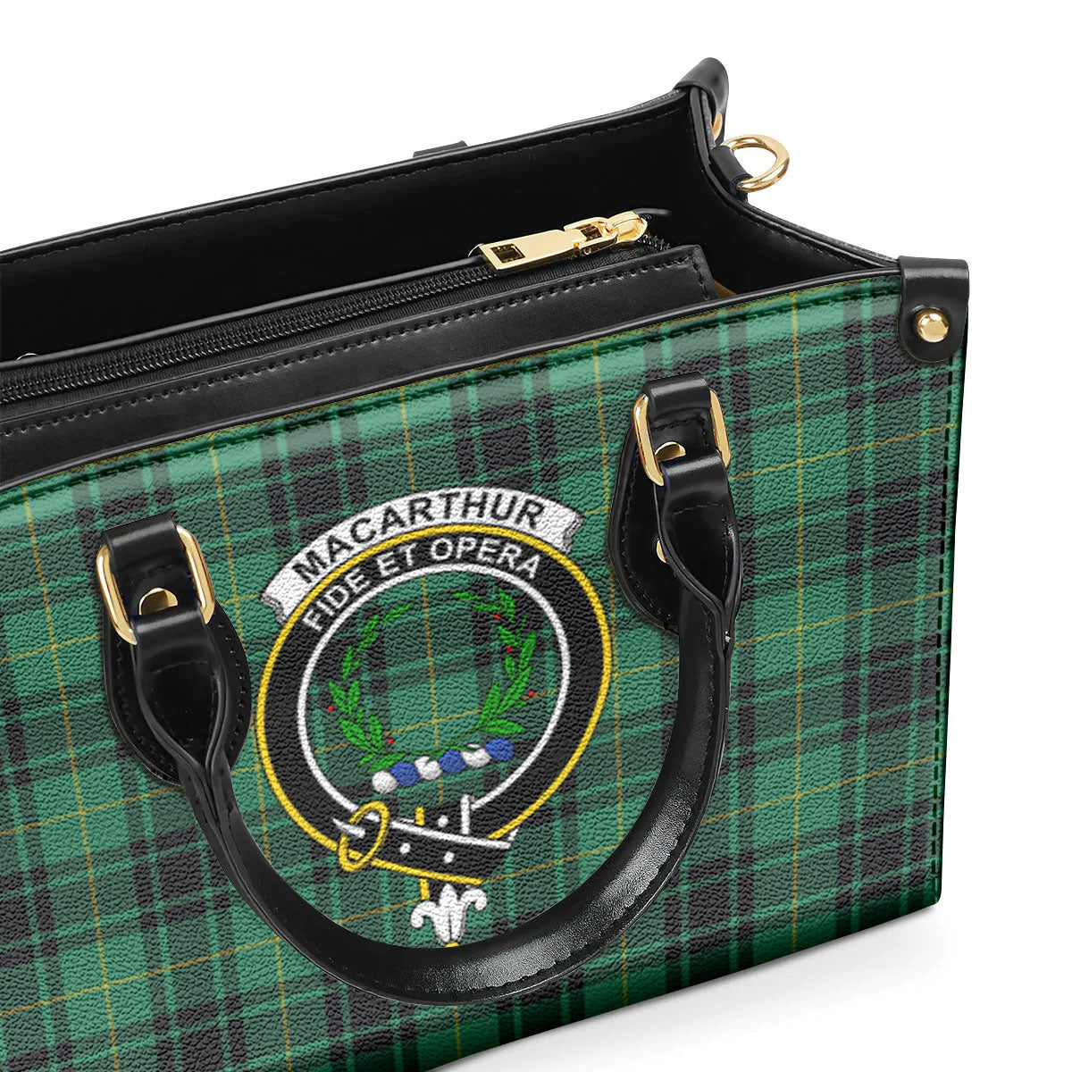 MacArthur Ancient Tartan Crest Leather Handbag