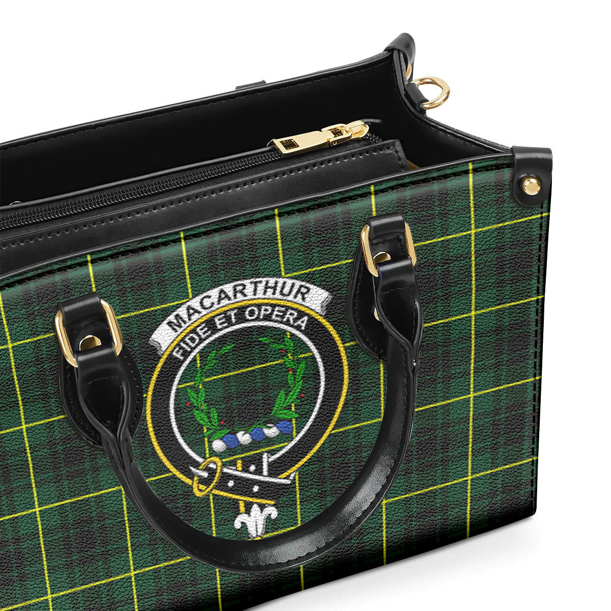 MacArthur Modern Tartan Crest Leather Handbag