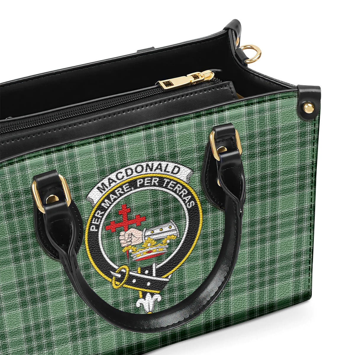 MacDonald Lord of the Isles Hunting Tartan Crest Leather Handbag