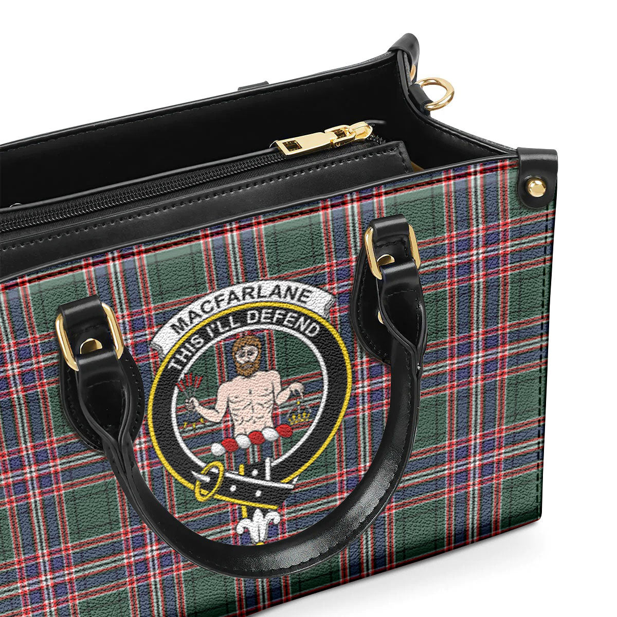 MacFarlane Hunting Modern Tartan Crest Leather Handbag