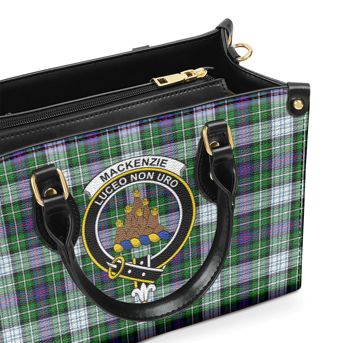 MacKenzie Dress Modern Tartan Crest Leather Handbag