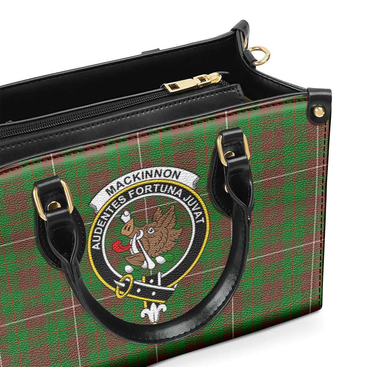 MacKinnon Hunting Modern Tartan Crest Leather Handbag