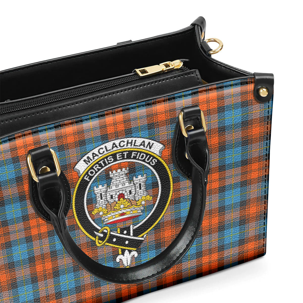 MacLachlan Ancient Tartan Crest Leather Handbag