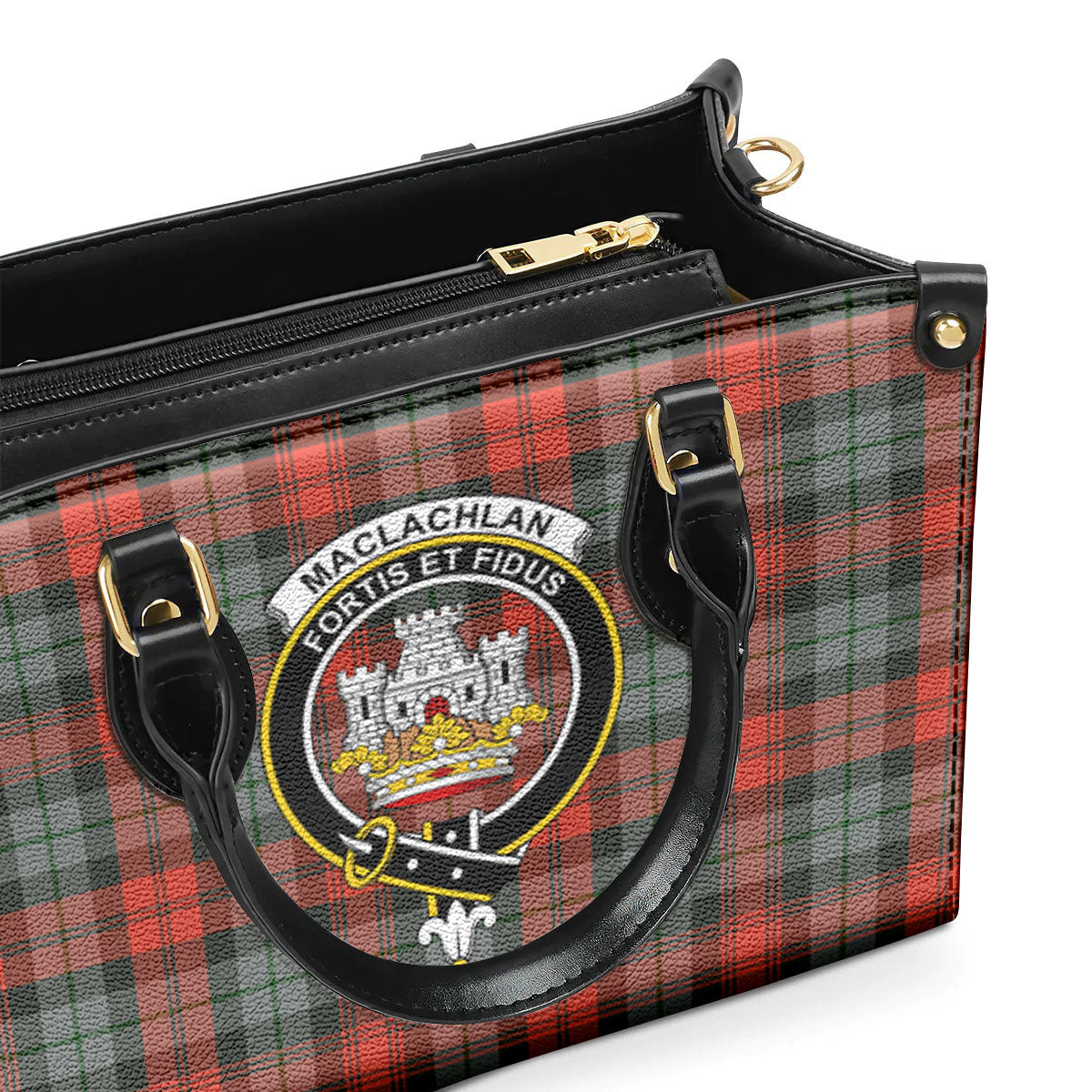 MacLachlan Weathered Tartan Crest Leather Handbag