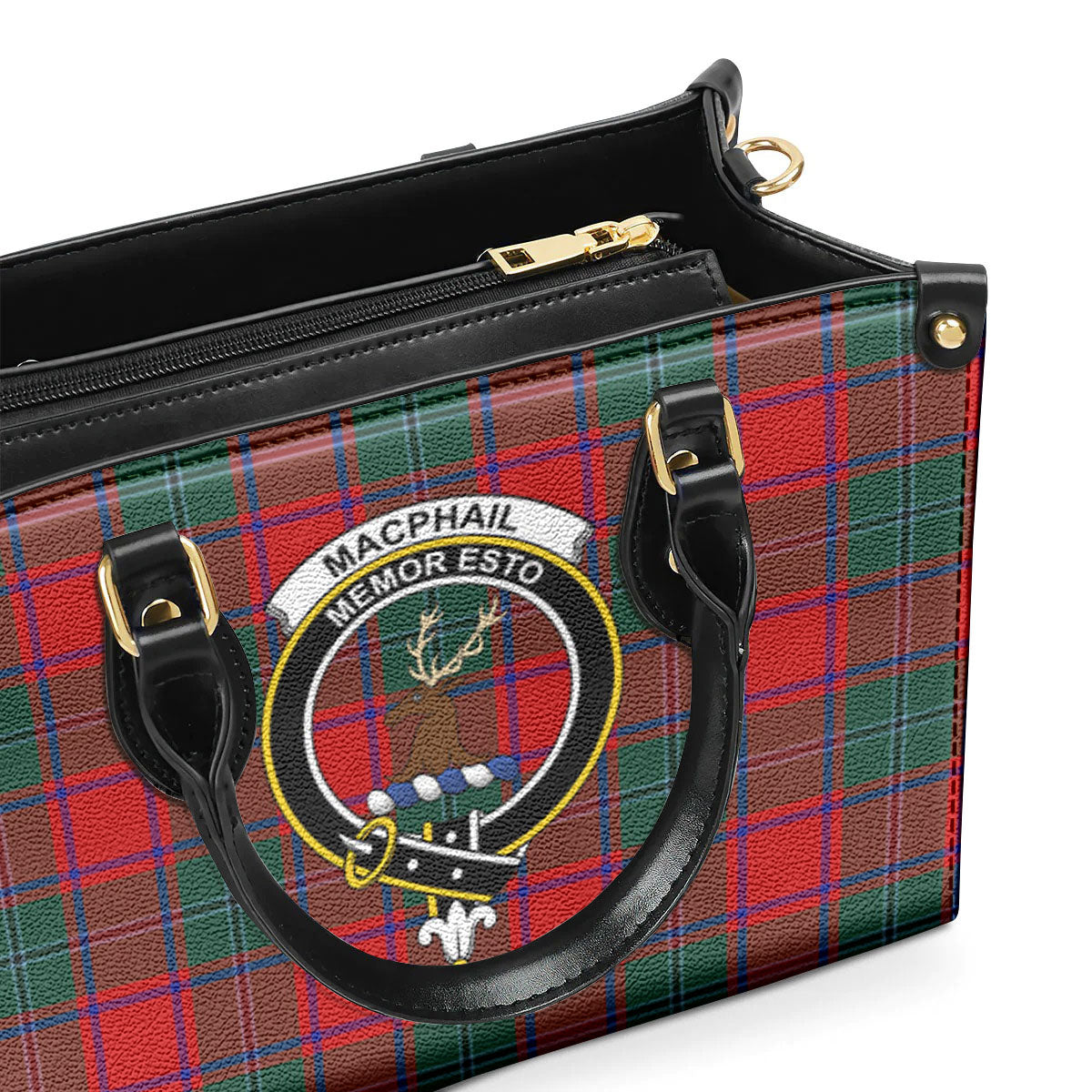 MacPhail Clan Tartan Crest Leather Handbag