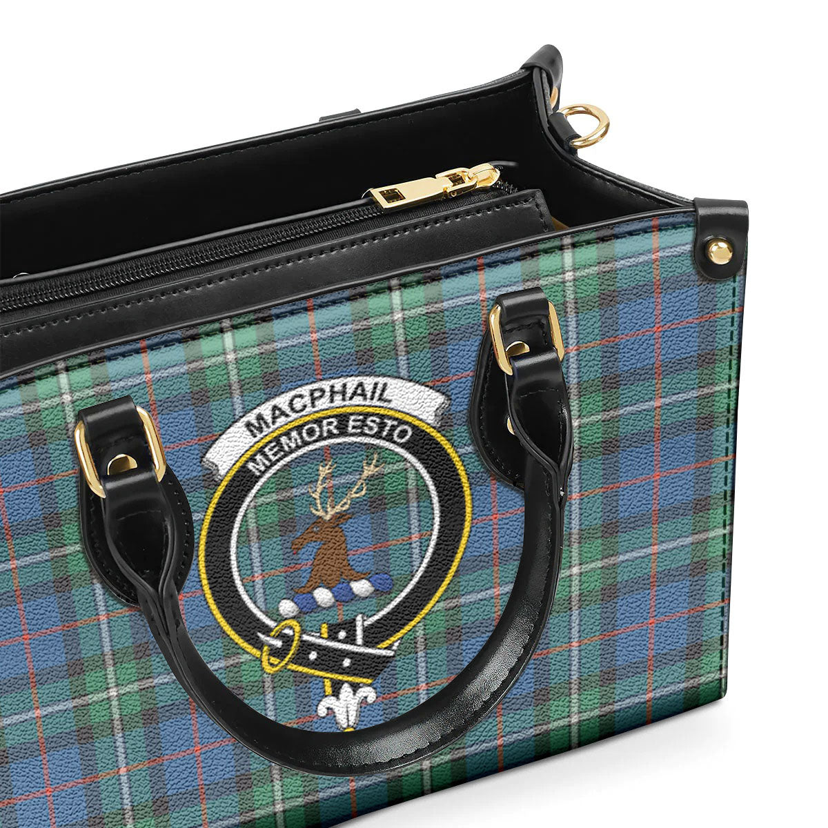 MacPhail Hunting Ancient Tartan Crest Leather Handbag