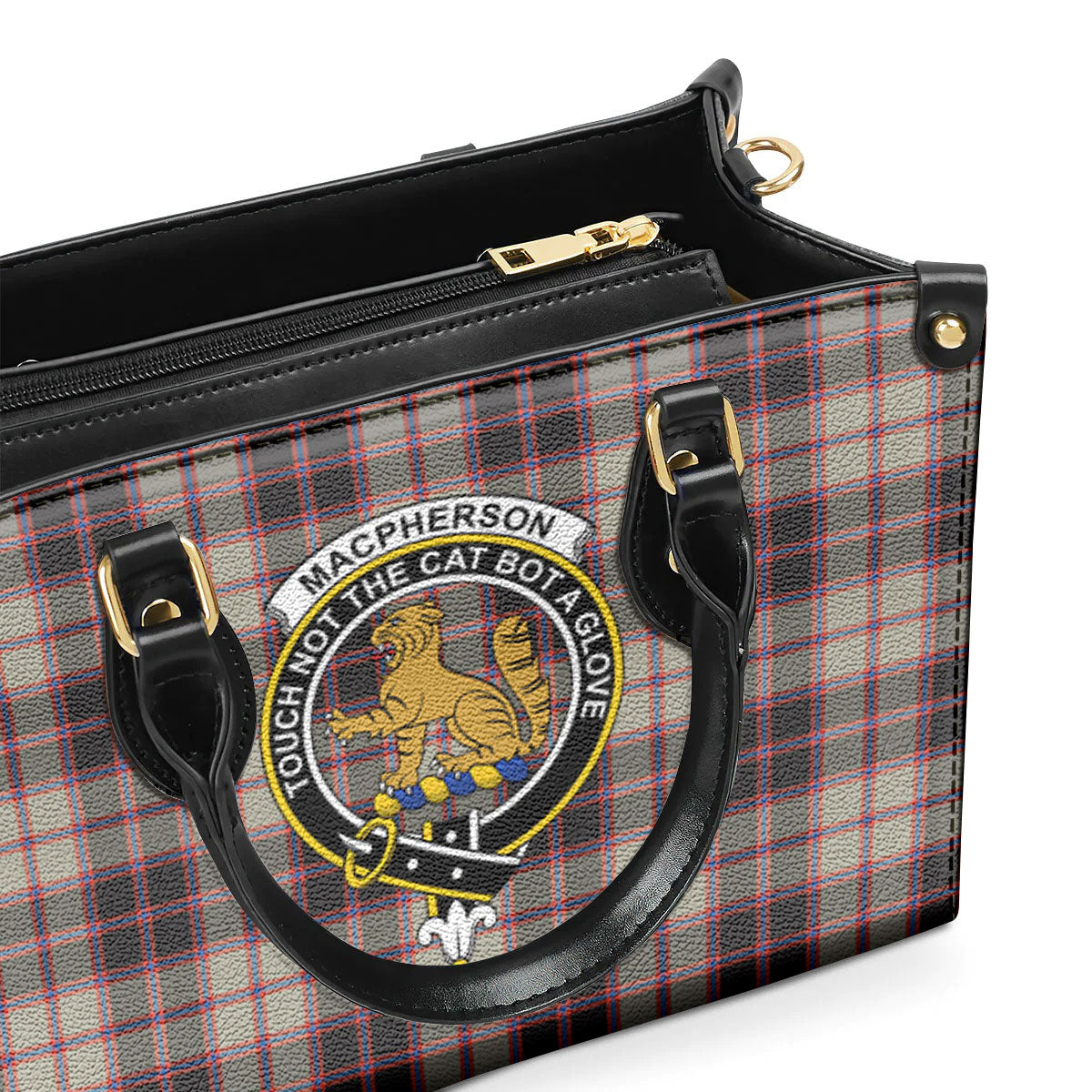 MacPherson Hunting Ancient Tartan Crest Leather Handbag