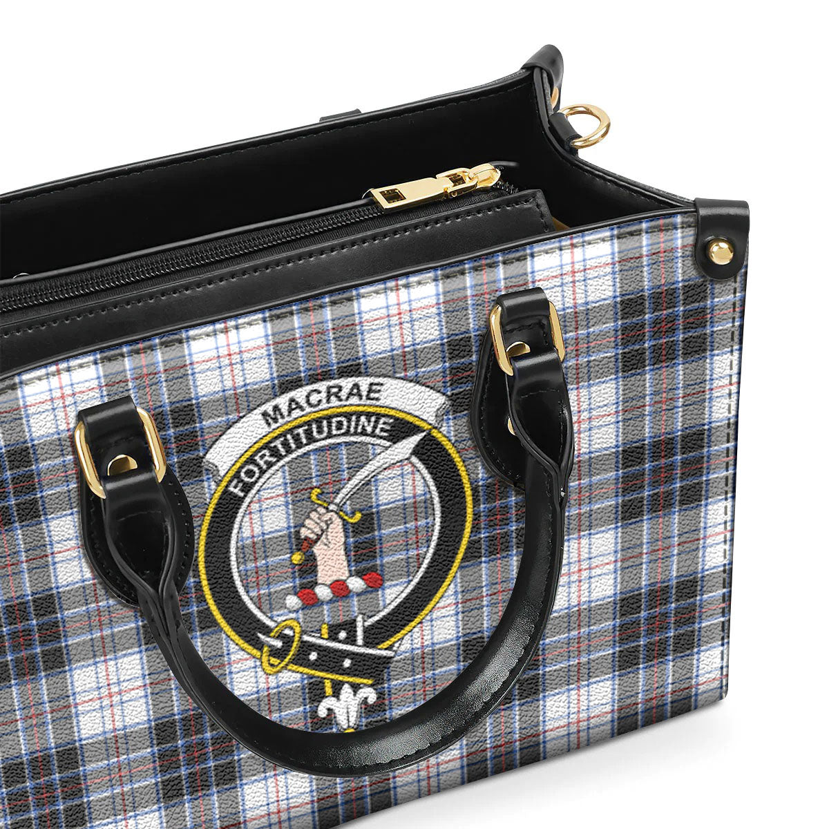 MacRae Dress Modern Tartan Crest Leather Handbag