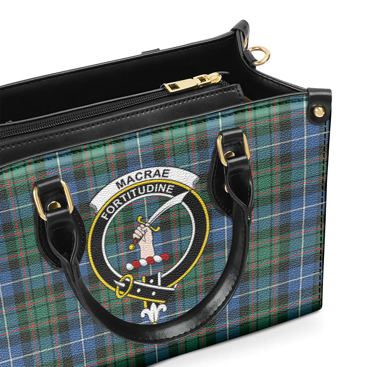 MacRae Hunting Ancient Tartan Crest Leather Handbag