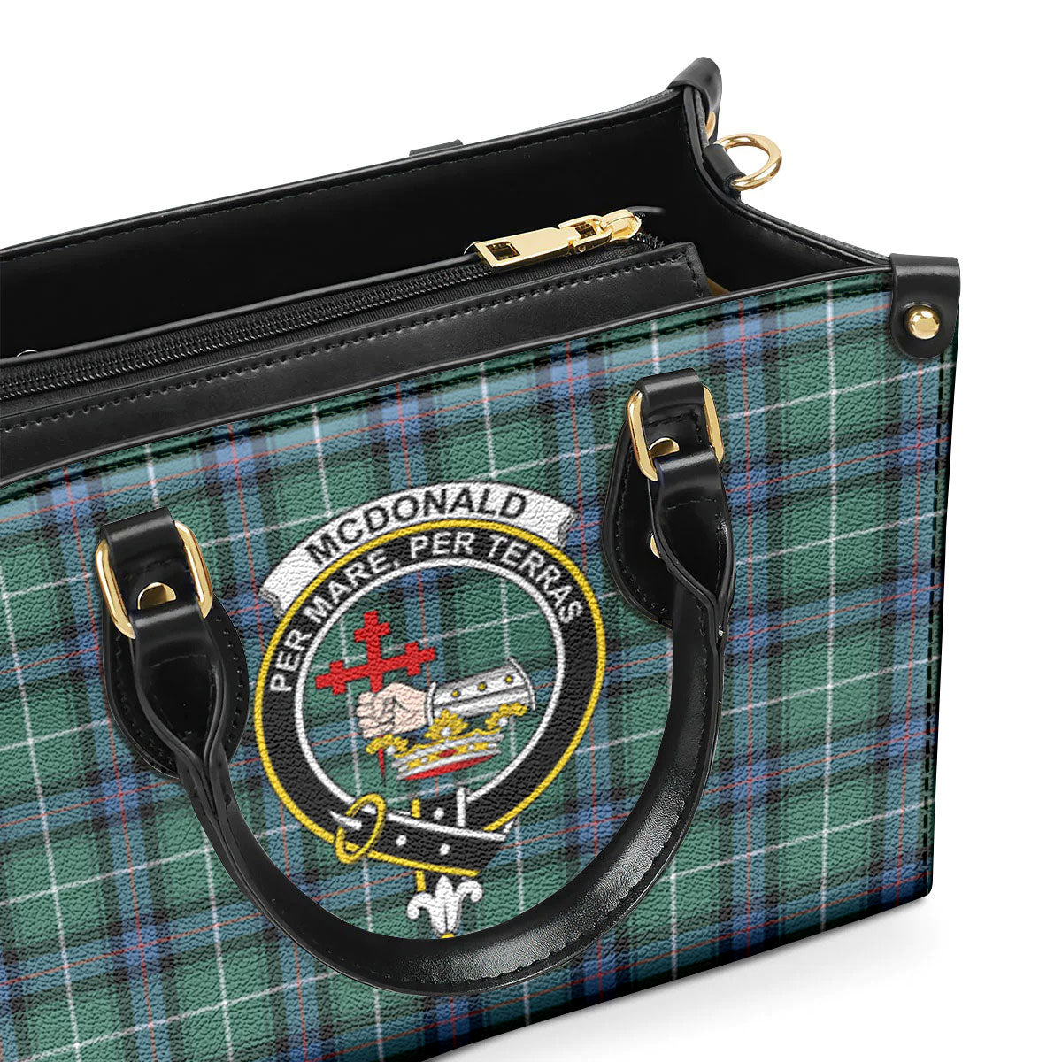 McDonald of the Isles Hunting Ancient Tartan Crest Leather Handbag