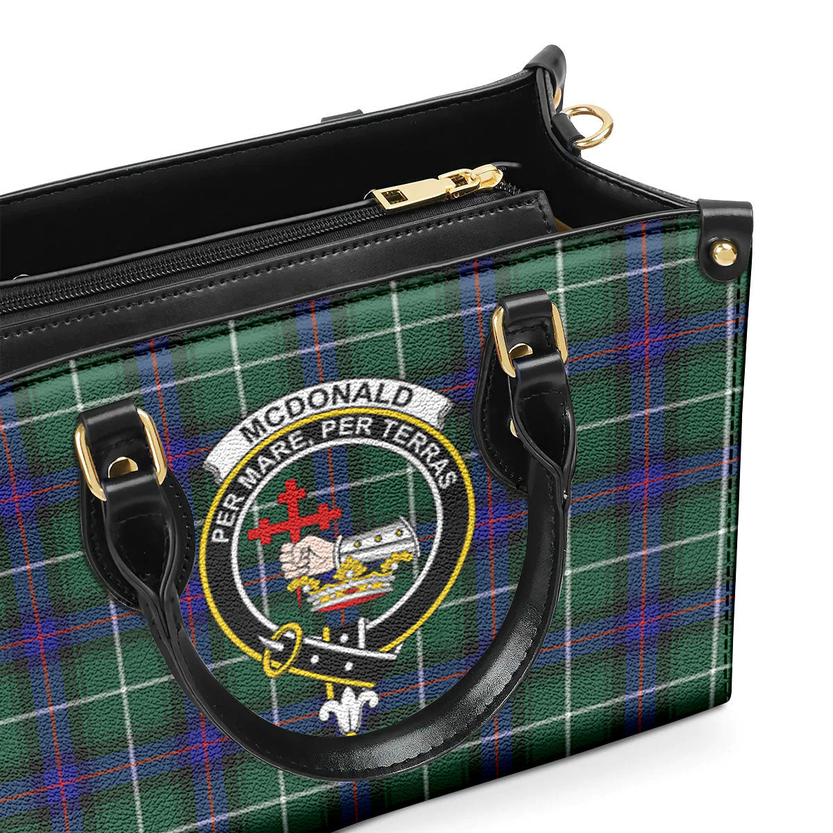 McDonald of the Isles Hunting Modern Tartan Crest Leather Handbag