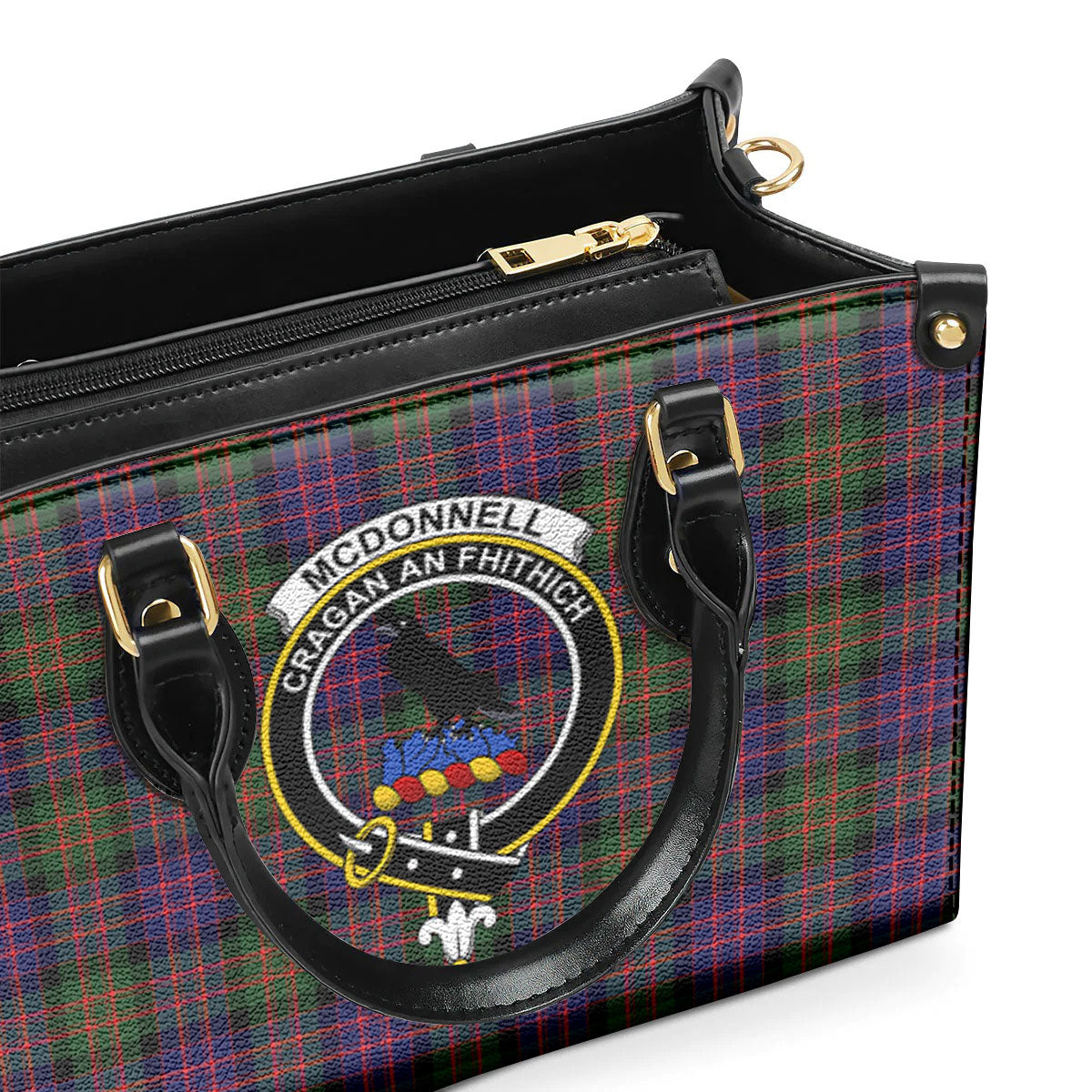 McDonnell of Glengarry Modern Tartan Crest Leather Handbag