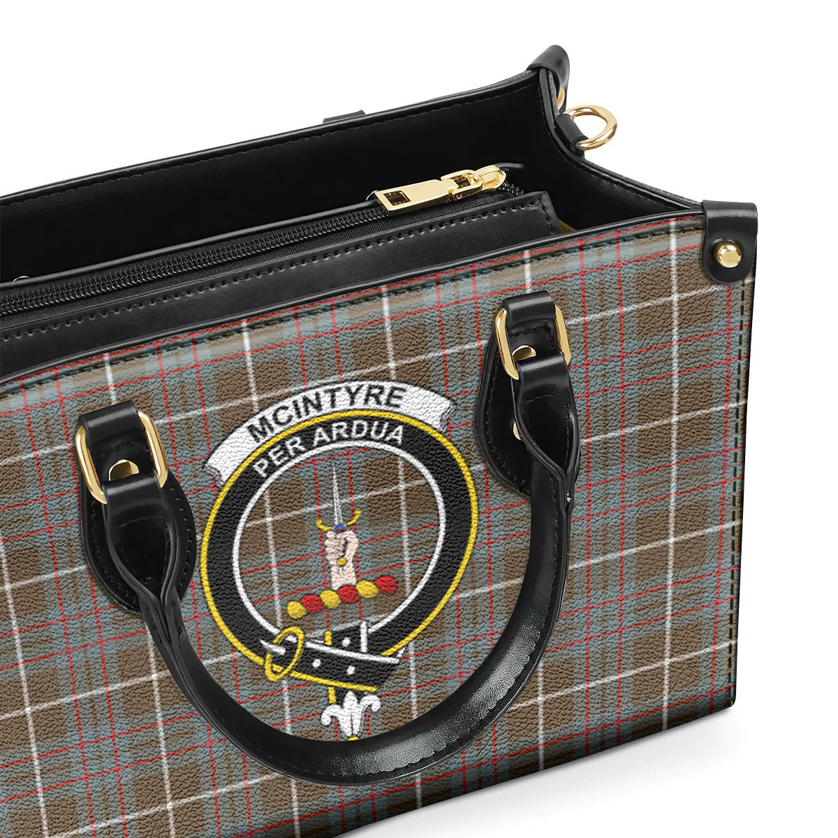 McIntyre Hunting Weathered Tartan Crest Leather Handbag