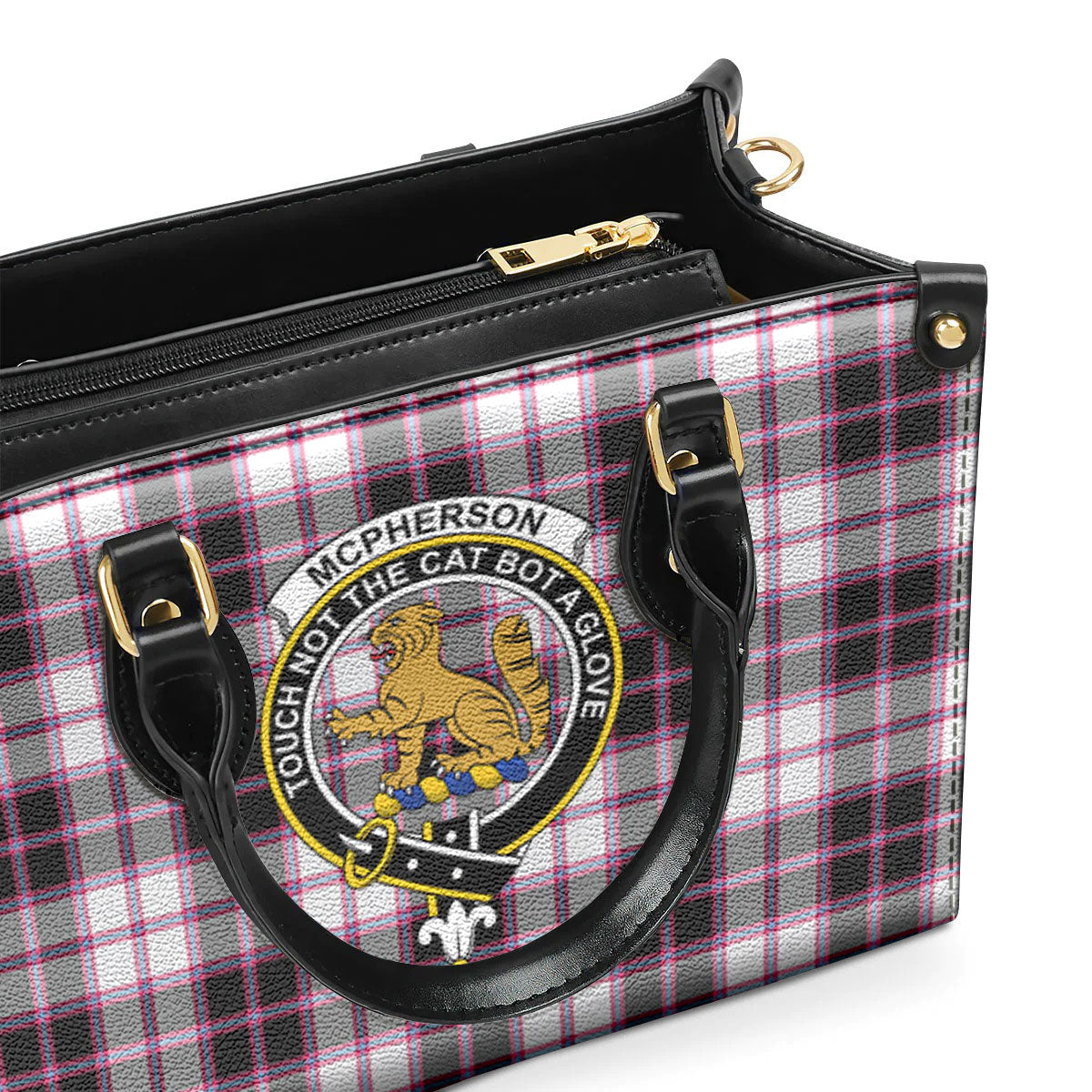 McPherson Hunting Modern Tartan Crest Leather Handbag