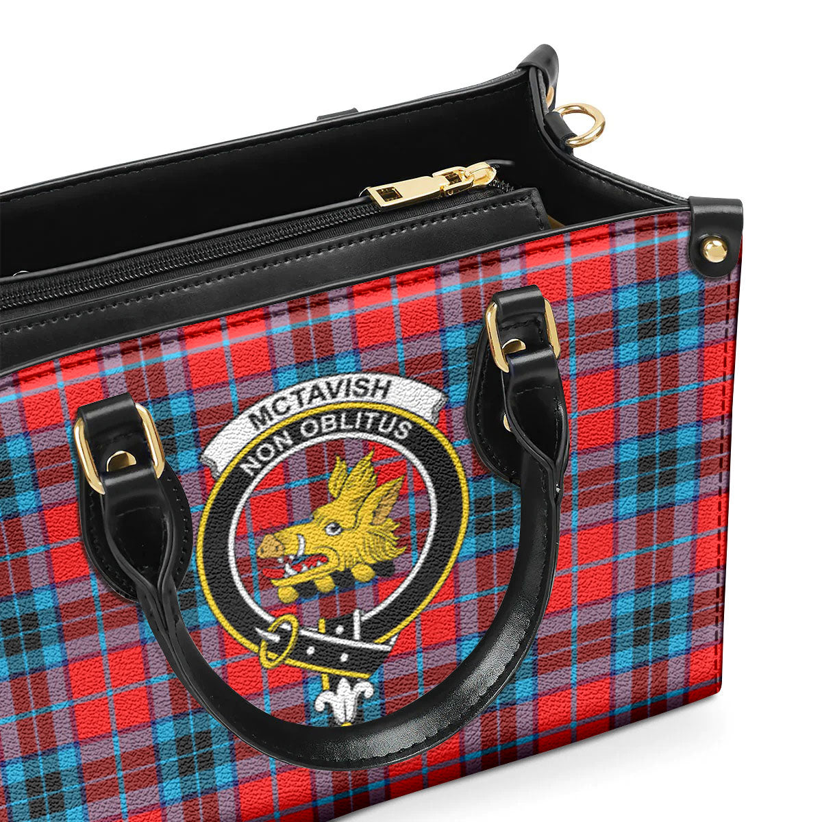 McTavish Modern Tartan Crest Leather Handbag