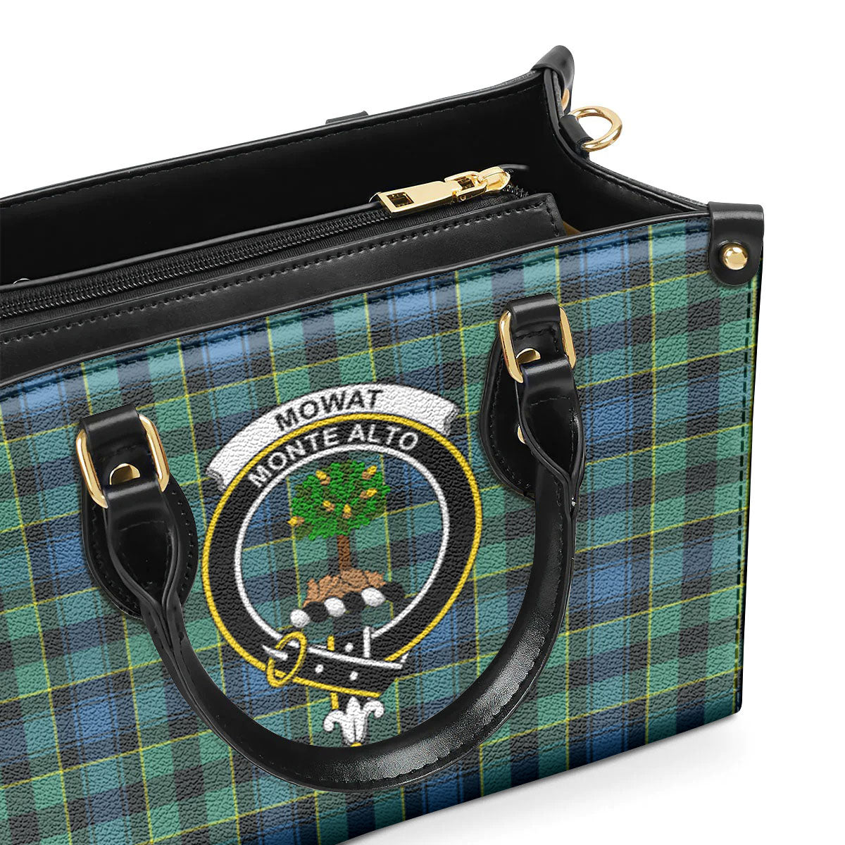 Mowat Ancient Tartan Crest Leather Handbag