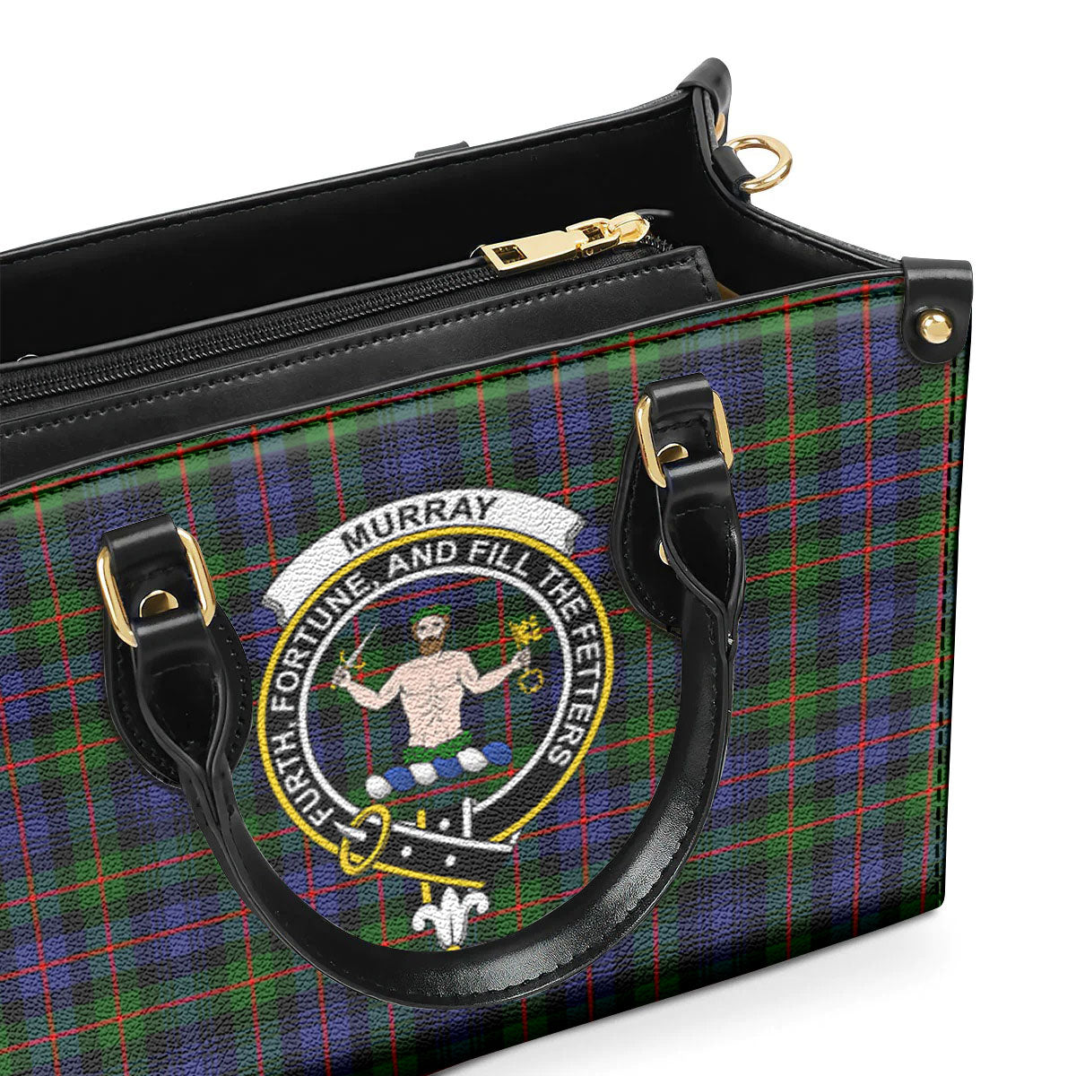 Murray of Atholl Modern Tartan Crest Leather Handbag