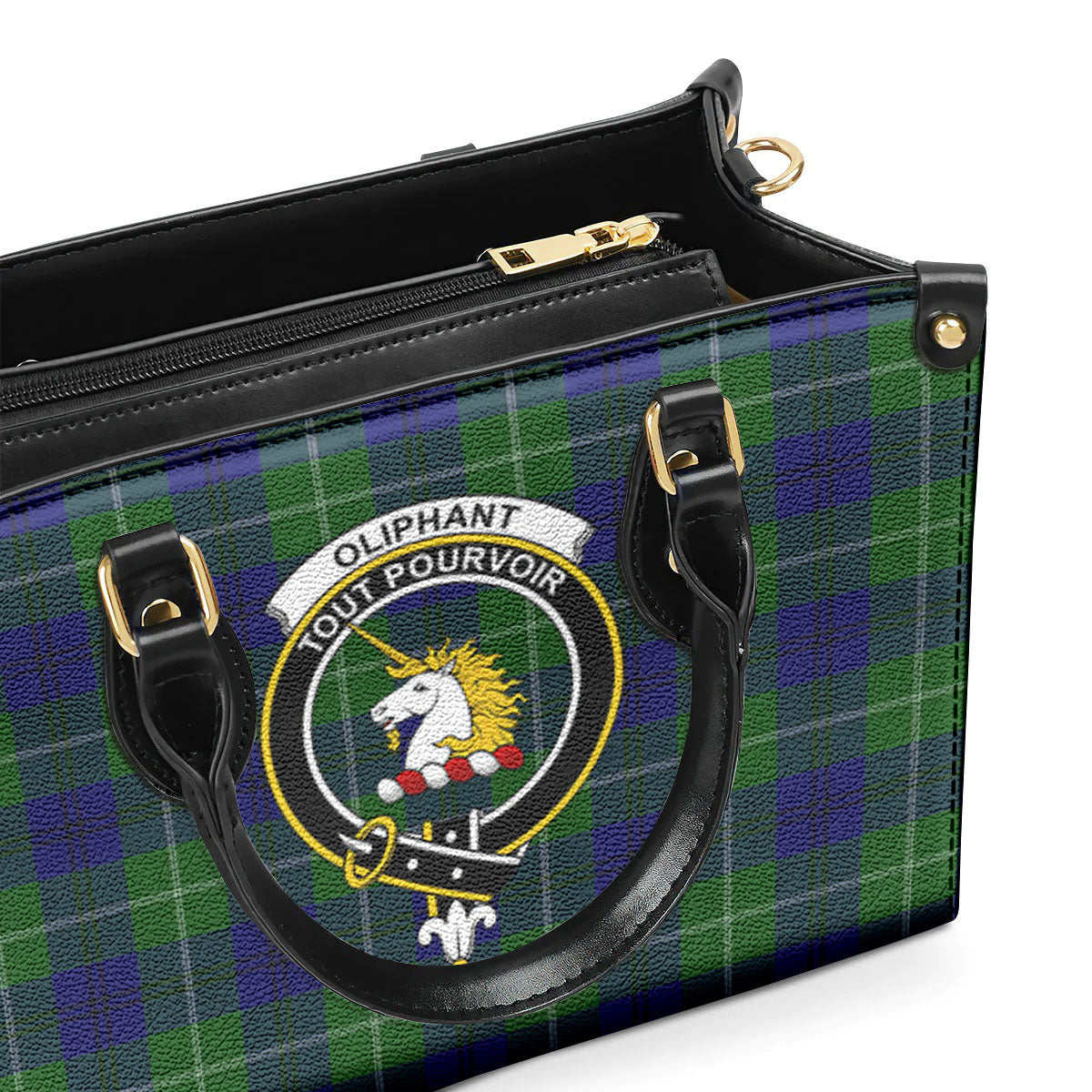 Oliphant Modern Tartan Crest Leather Handbag