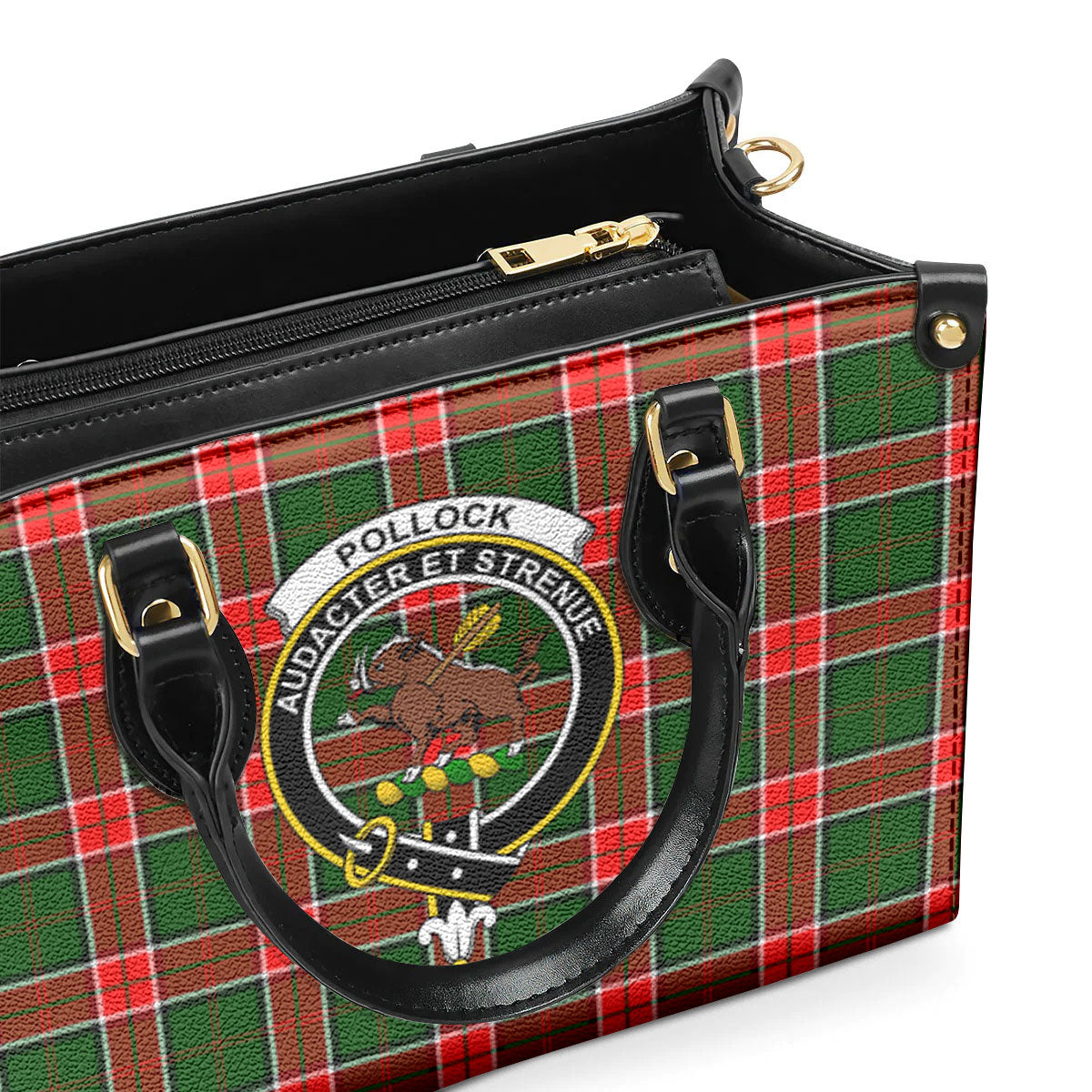 Pollock Tartan Crest Leather Handbag