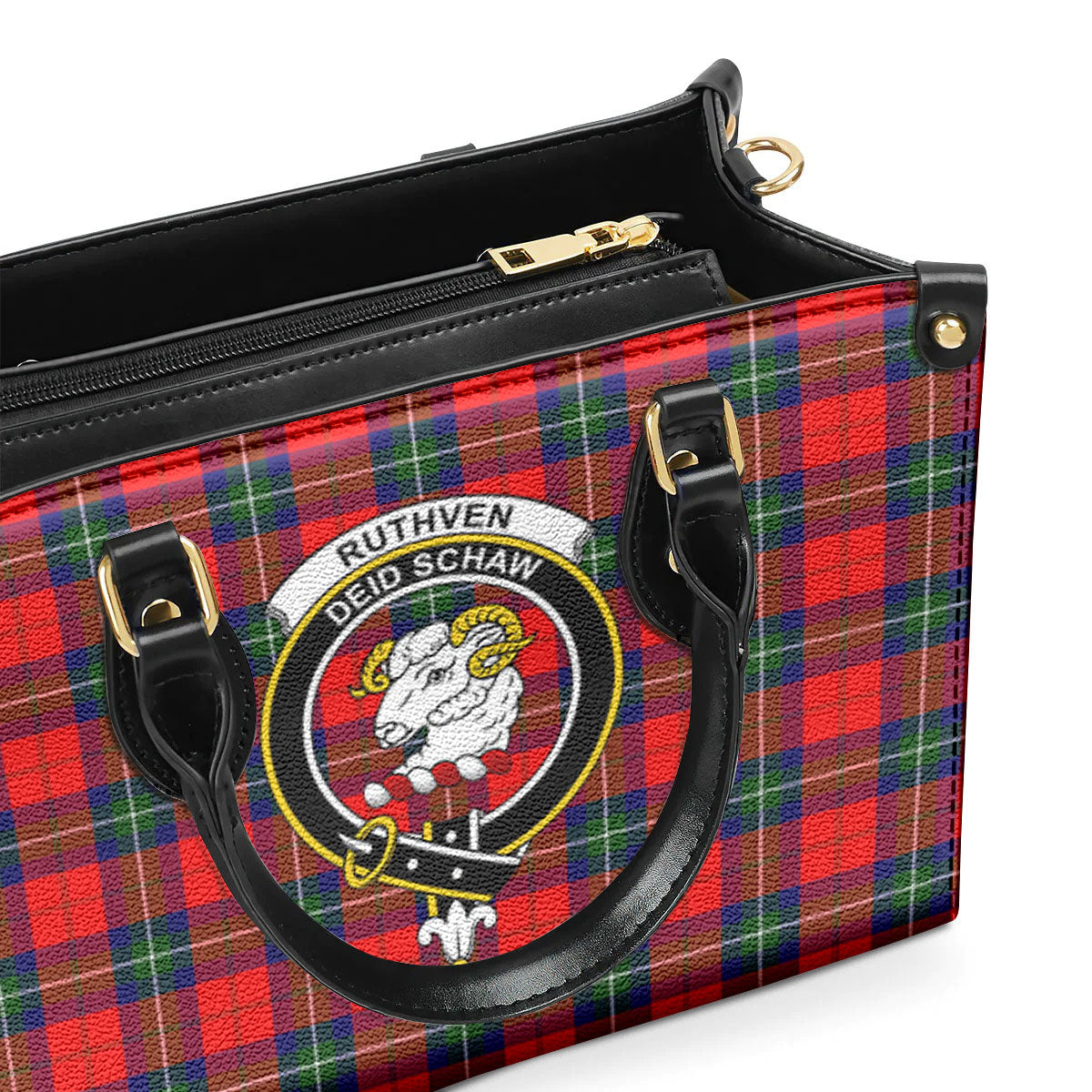 Ruthven Modern Tartan Crest Leather Handbag