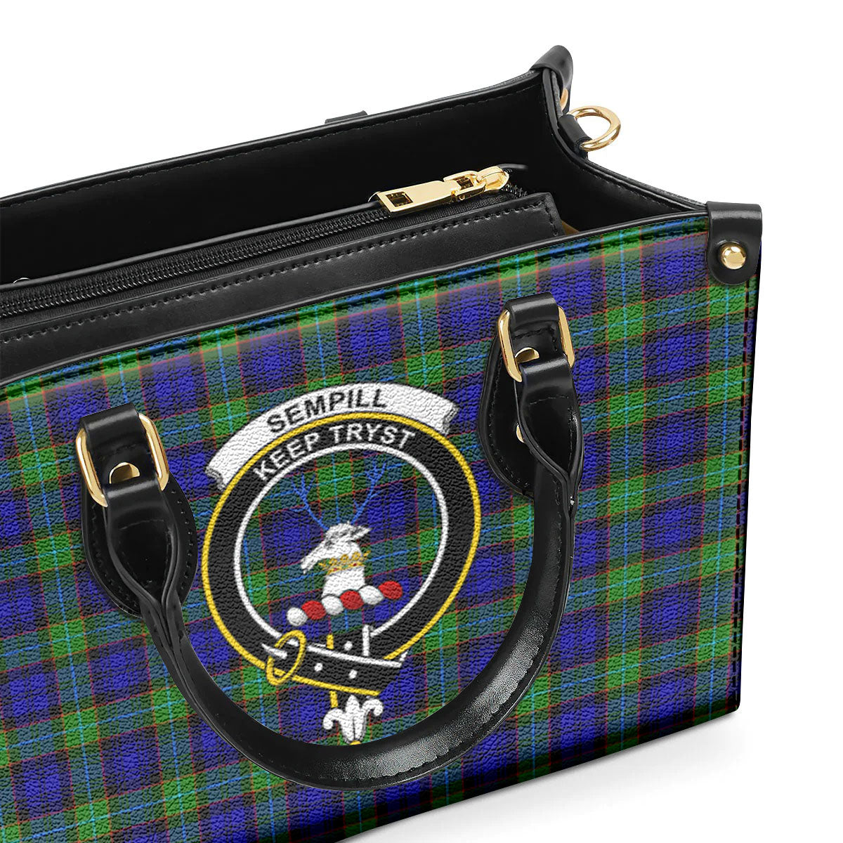 Sempill Modern Tartan Crest Leather Handbag