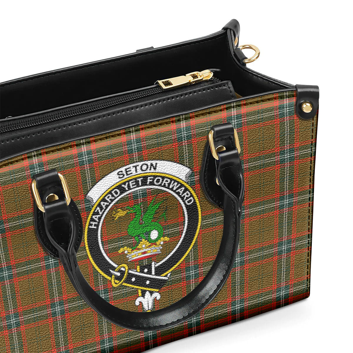 Seton Hunting Modern Tartan Crest Leather Handbag