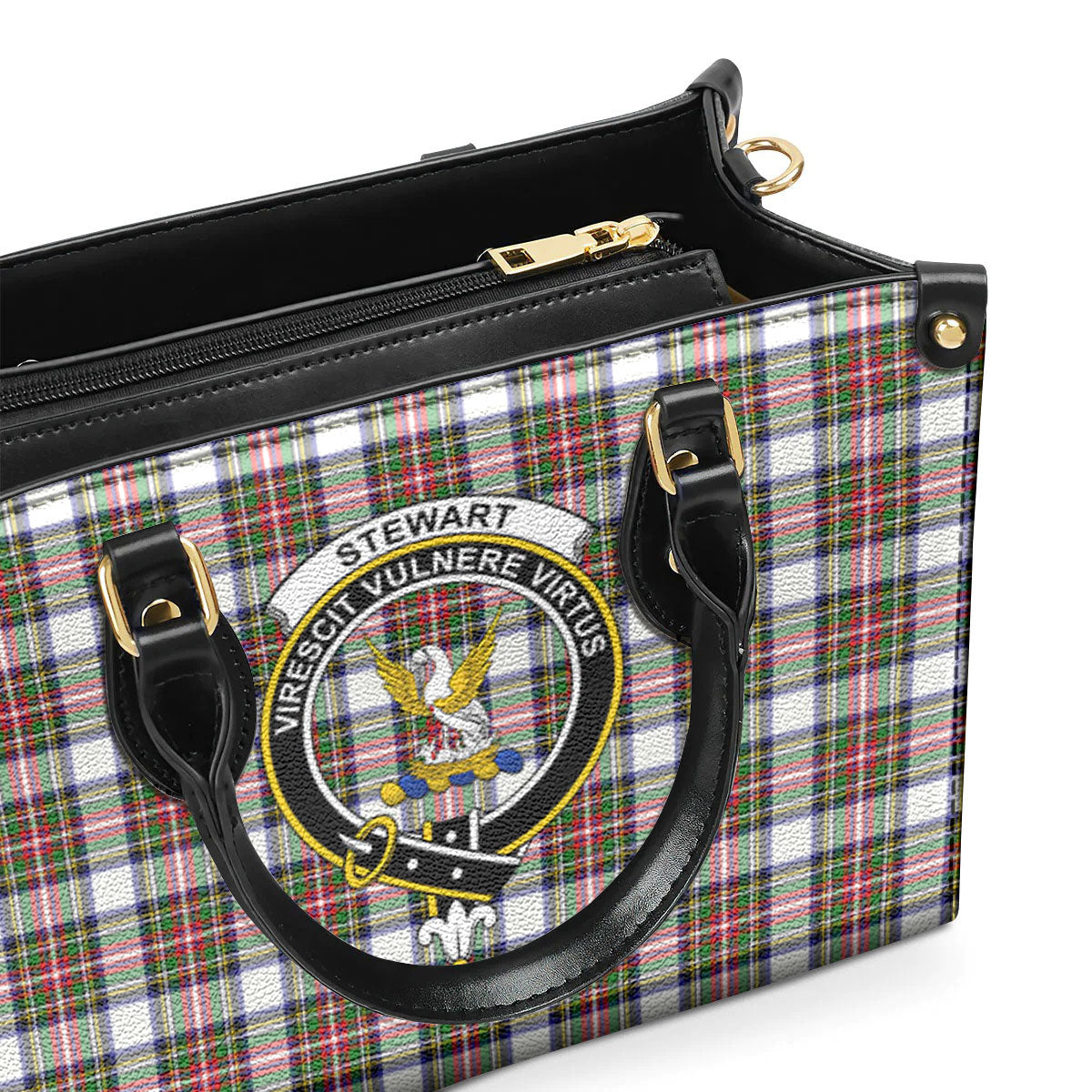 Stewart Dress Modern Tartan Crest Leather Handbag