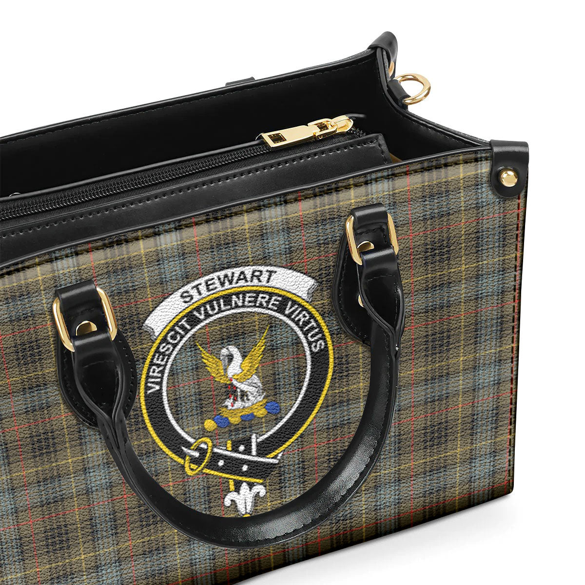 Stewart Hunting Weathered Tartan Crest Leather Handbag