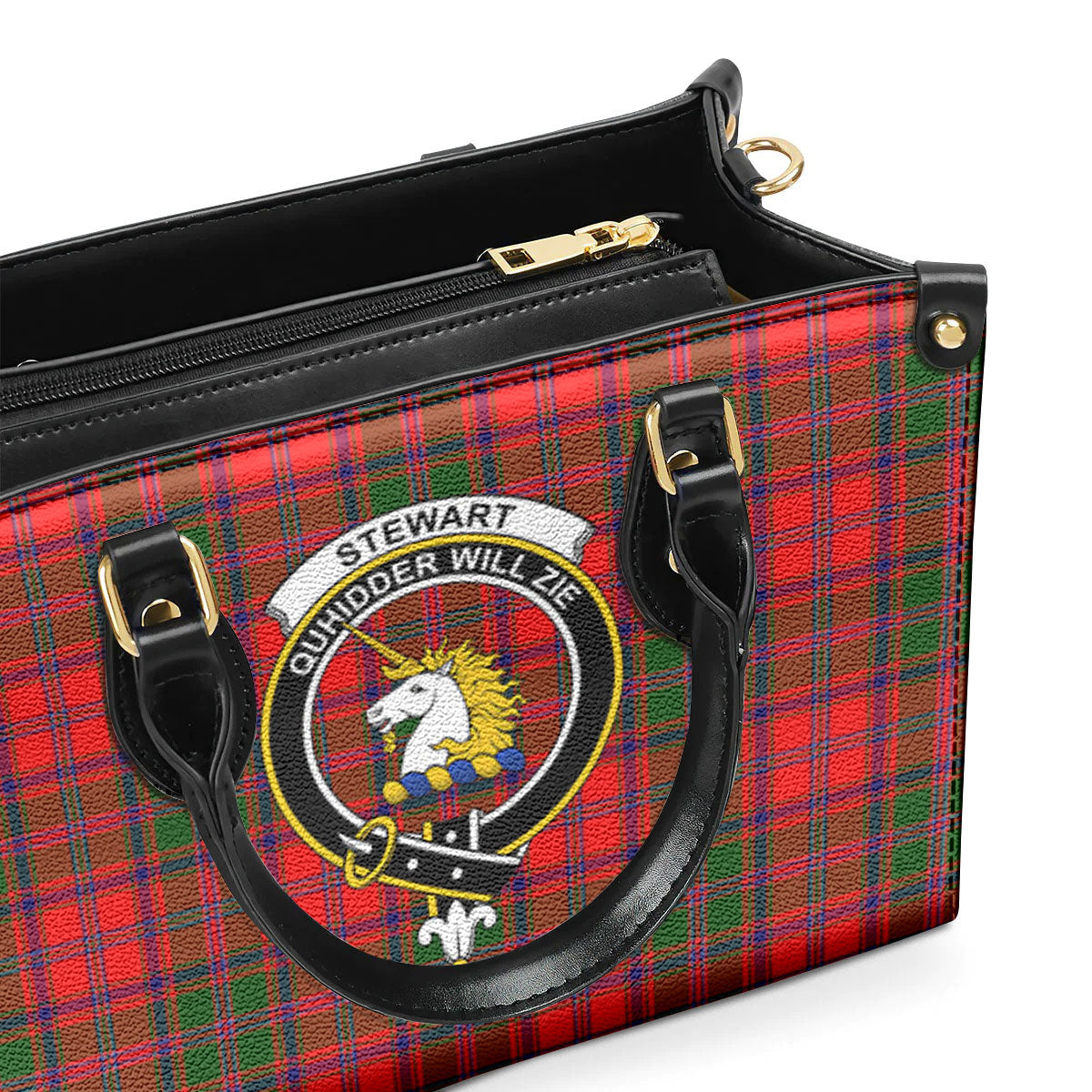 Stewart of Appin Modern Tartan Crest Leather Handbag