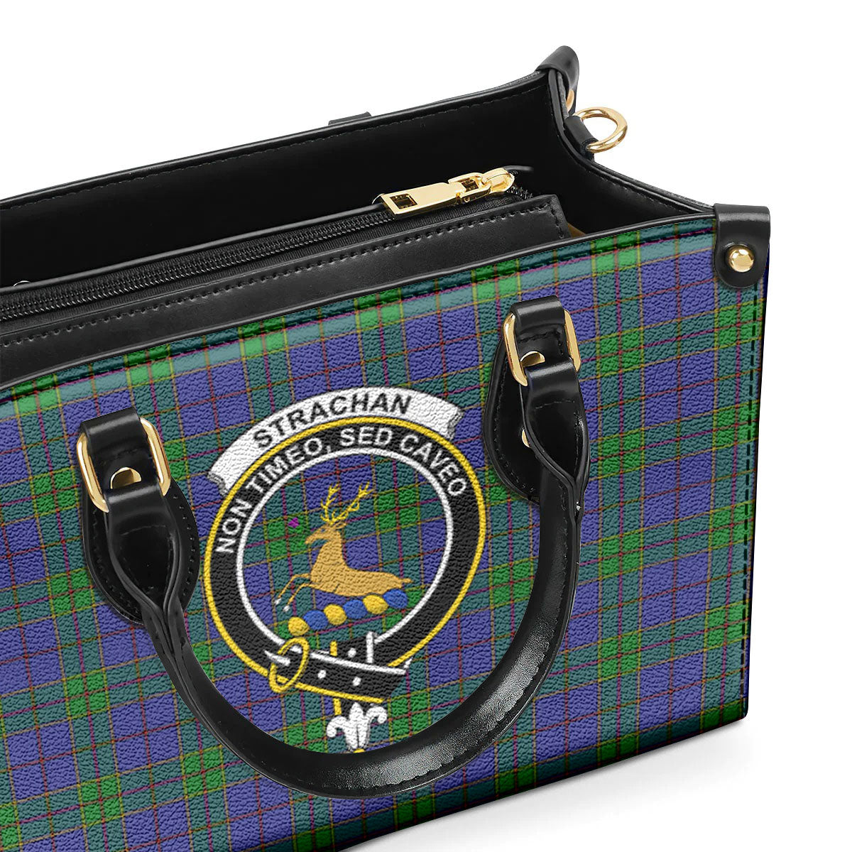 Strachan Tartan Crest Leather Handbag