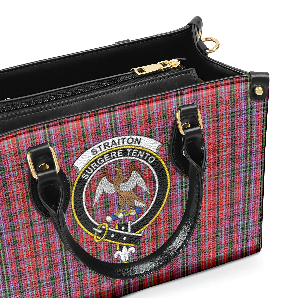 Straiton Tartan Crest Leather Handbag